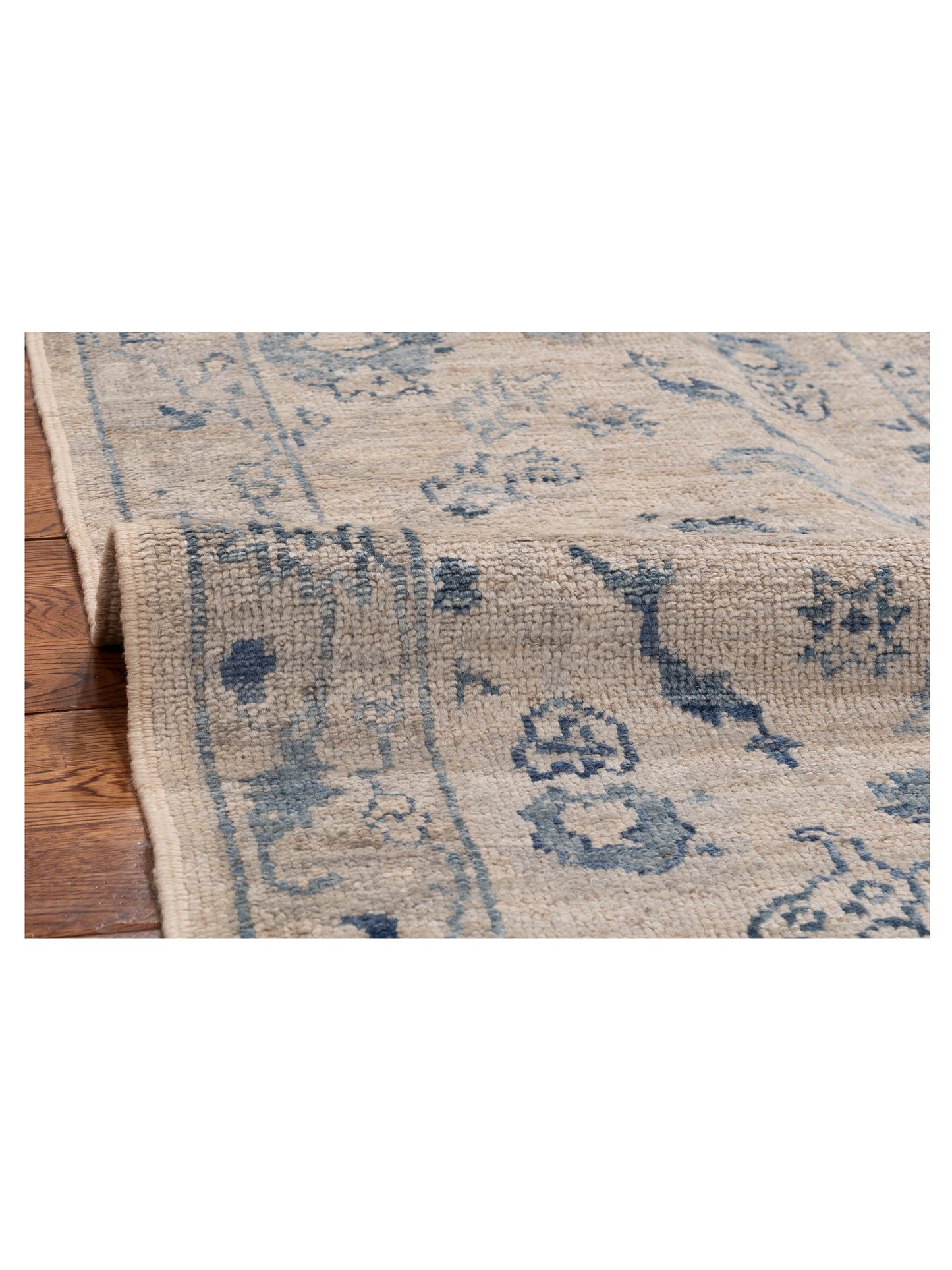 Angora Oushak 154053 Ivory Blue 2.7x15.4 Hand Knotted Rug