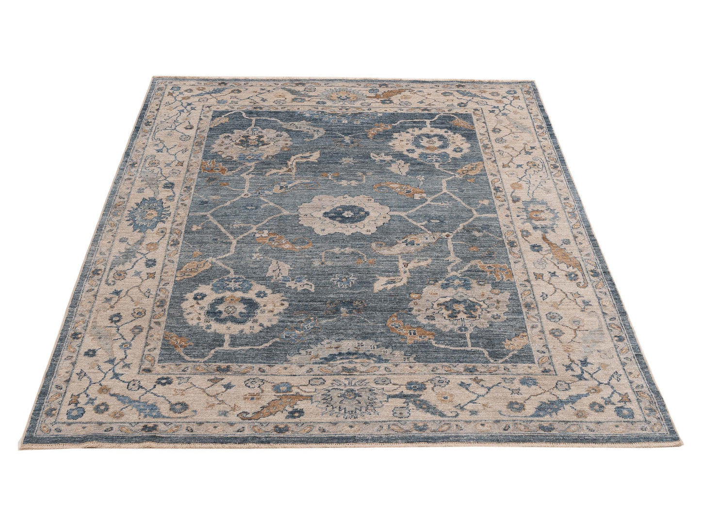 Angora Oushak 154072 Blue Ivory 8x9.6 Hand Knotted Rug