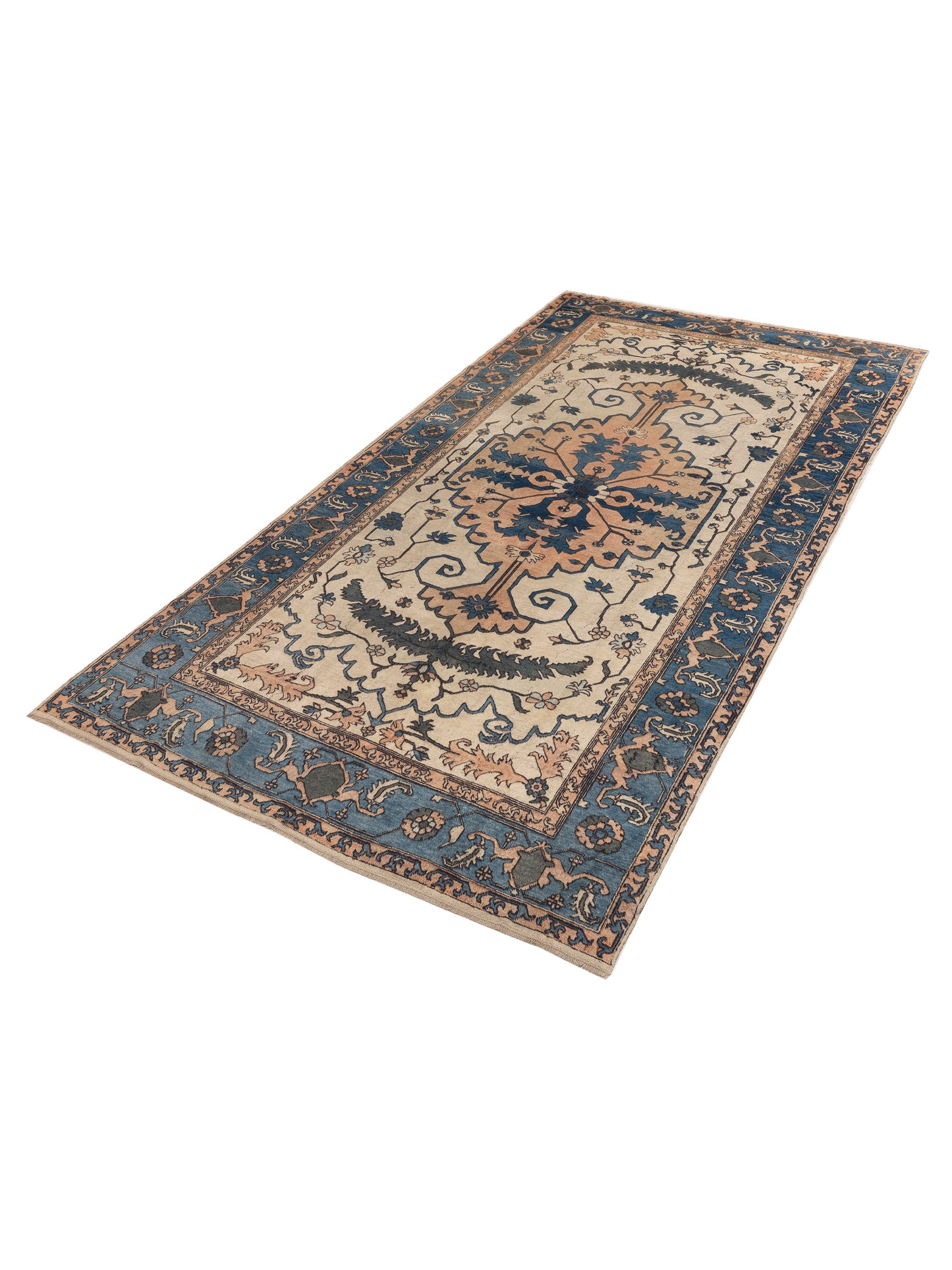 Old Anatolian 154106 Beige Blue 7.4x13.5 Hand Knotted Rug