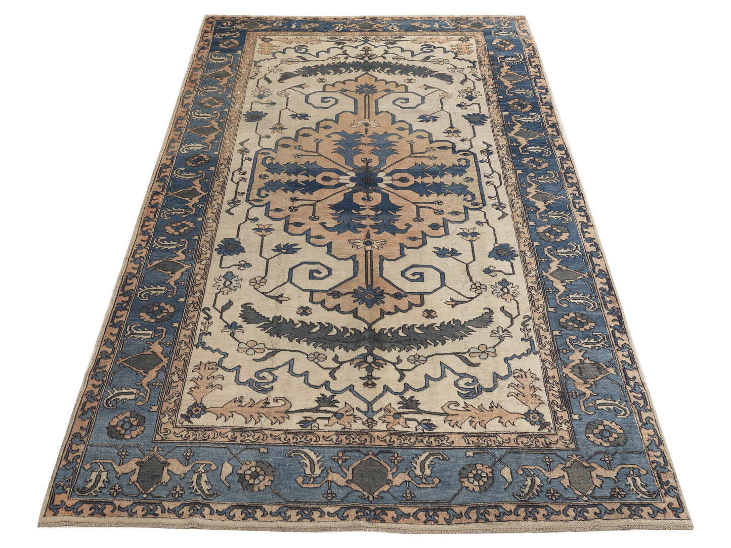 Old Anatolian 154106 Beige Blue 7.4x13.5 Hand Knotted Rug