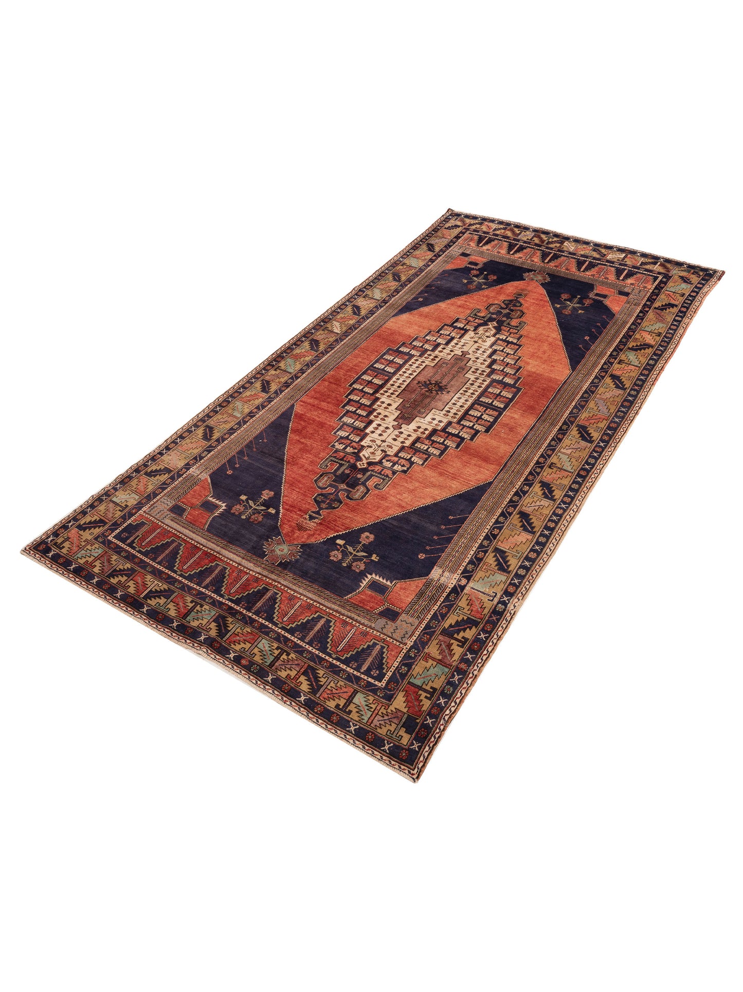 Old Anatolian 154118 Red Blue 6.8x12.7 Hand Knotted Rug
