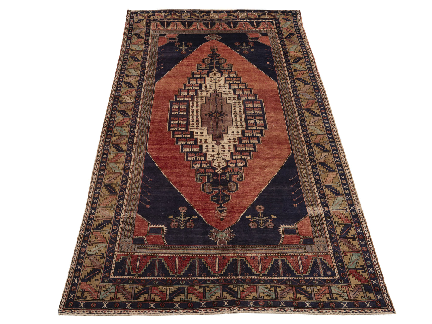 Old Anatolian 154118 Red Blue 6.8x12.7 Hand Knotted Rug