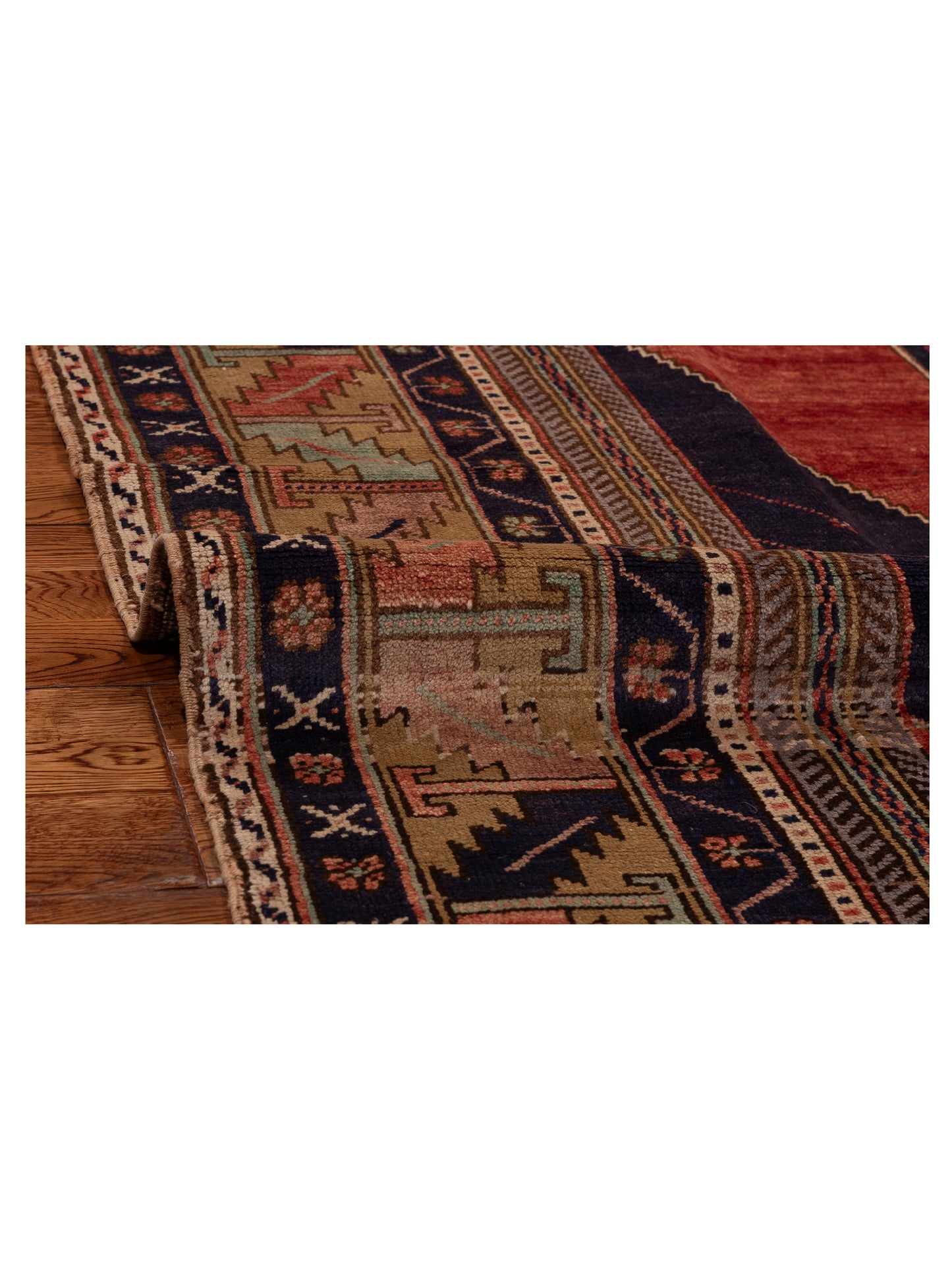 Old Anatolian 154118 Red Blue 6.8x12.7 Hand Knotted Rug