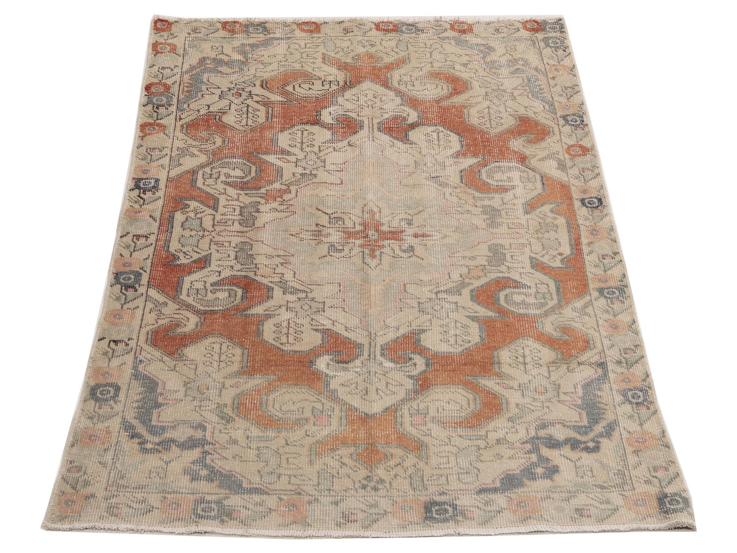 Old Anatolian 154153 Orange Beige 4.2x6.9 Hand Knotted Rug