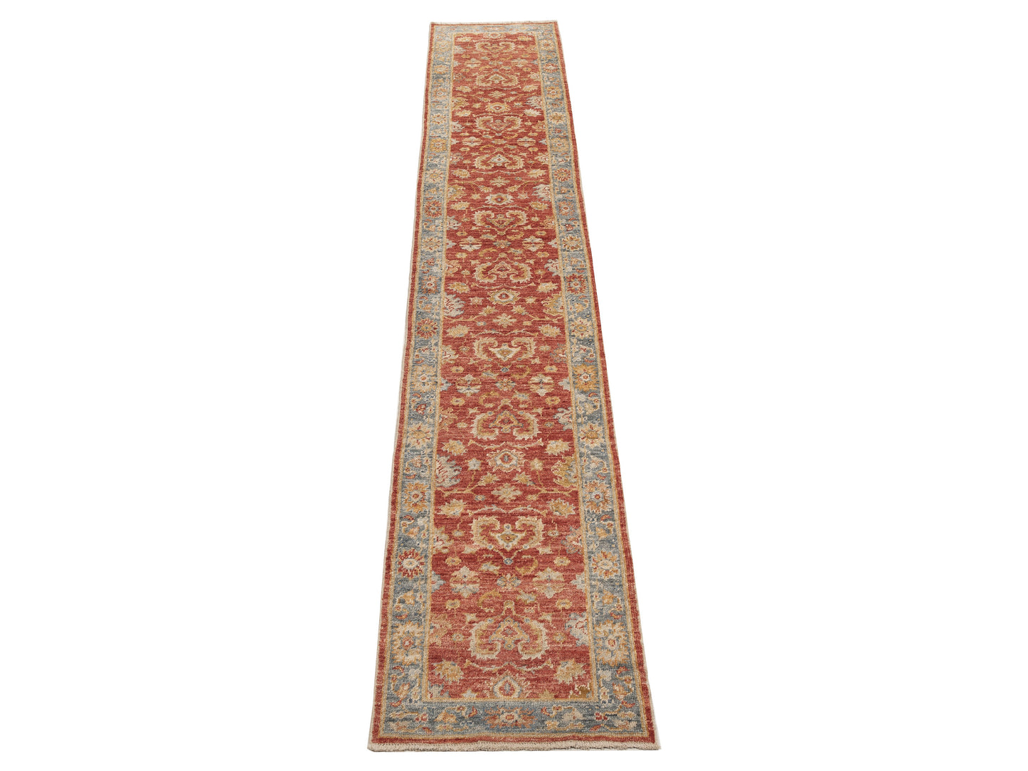 Angora Oushak 154157 Red Blue 2.6x14.10 Hand Knotted Rug