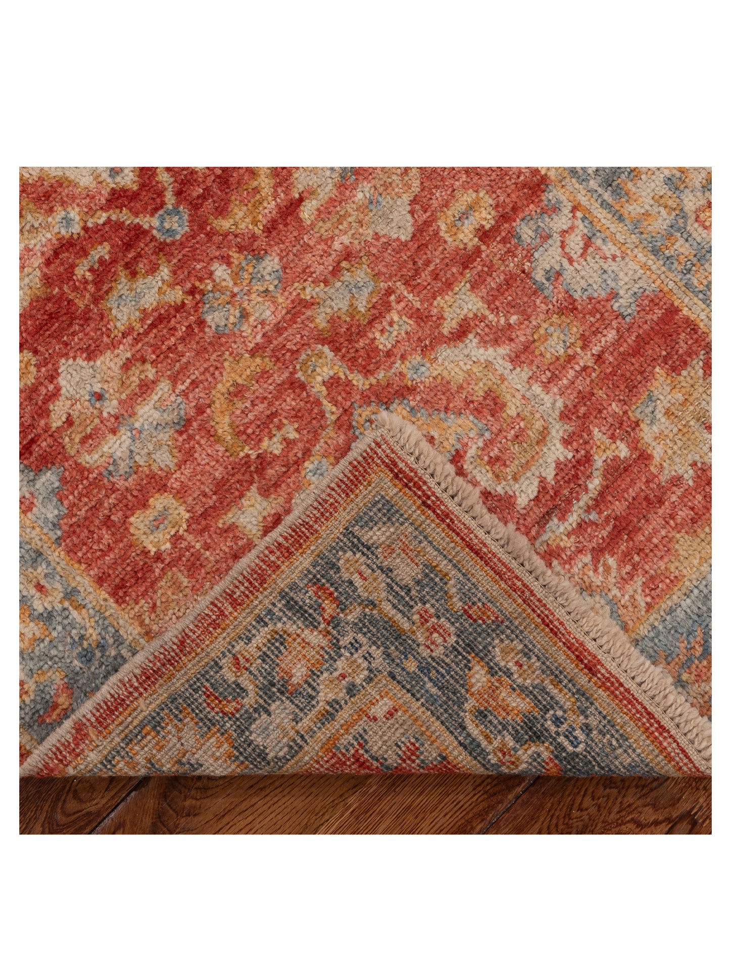 Angora Oushak 154157 Red Blue 2.6x14.10 Hand Knotted Rug
