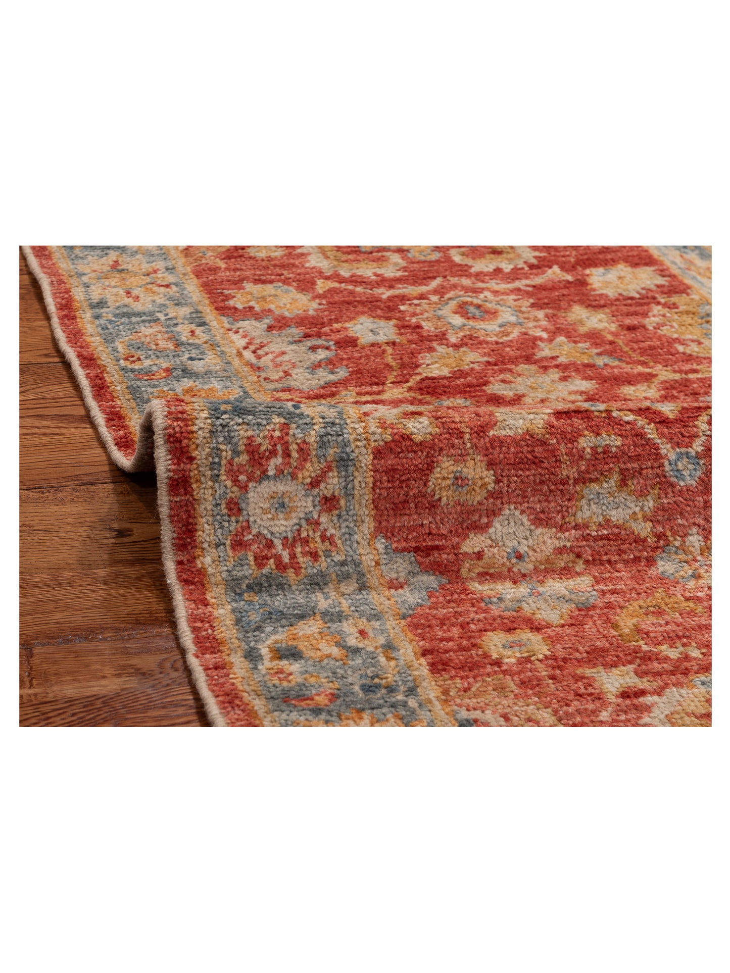Angora Oushak 154157 Red Blue 2.6x14.10 Hand Knotted Rug
