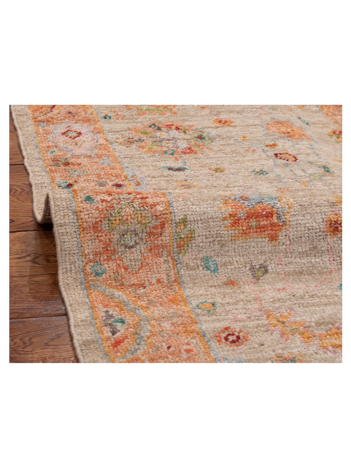 Angora Oushak 154159 Ivory Orange 2.6x9.6 Hand Knotted Rug
