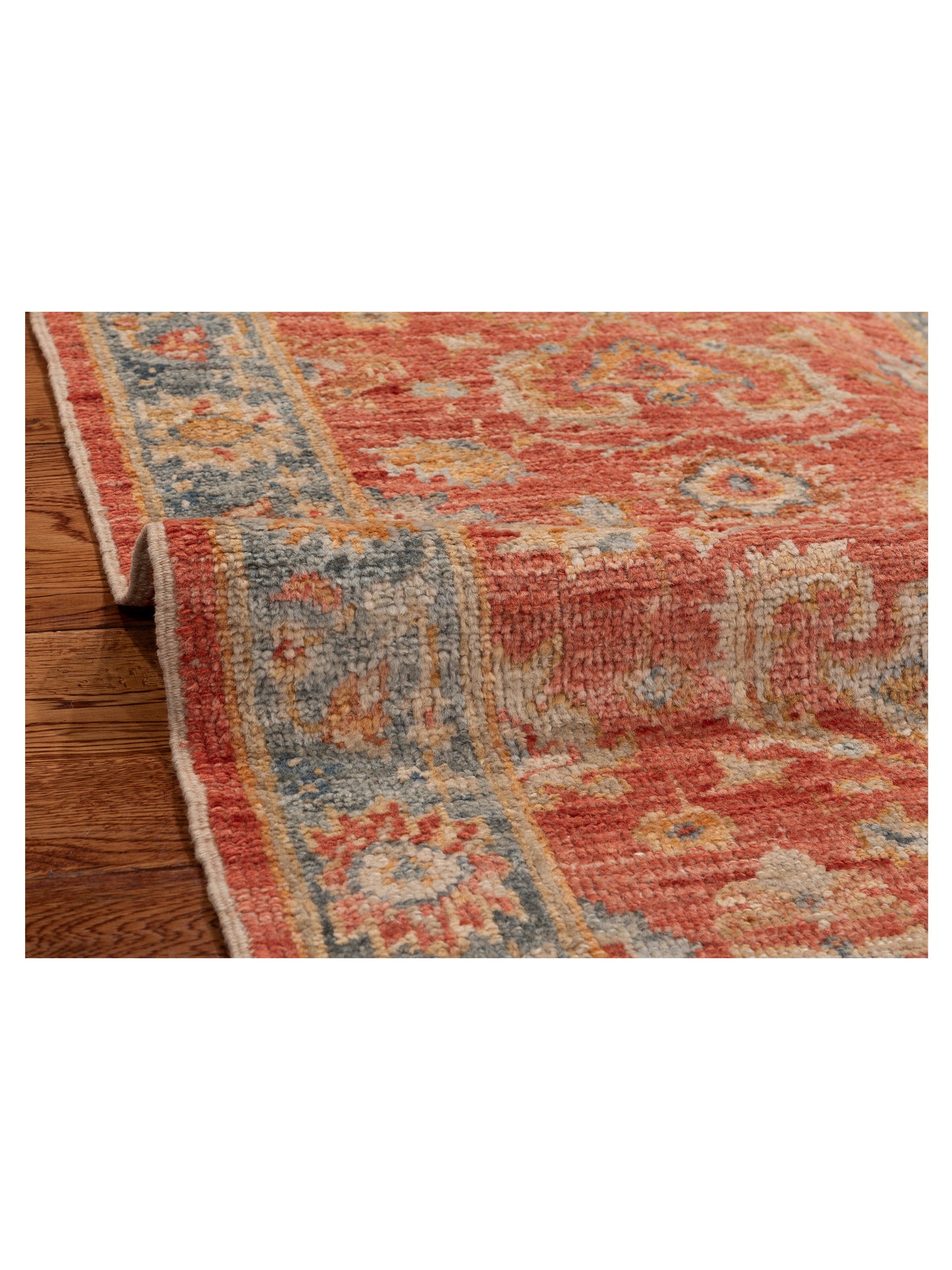 Angora Oushak 154160 Red Blue 2.7x14 Hand Knotted Rug