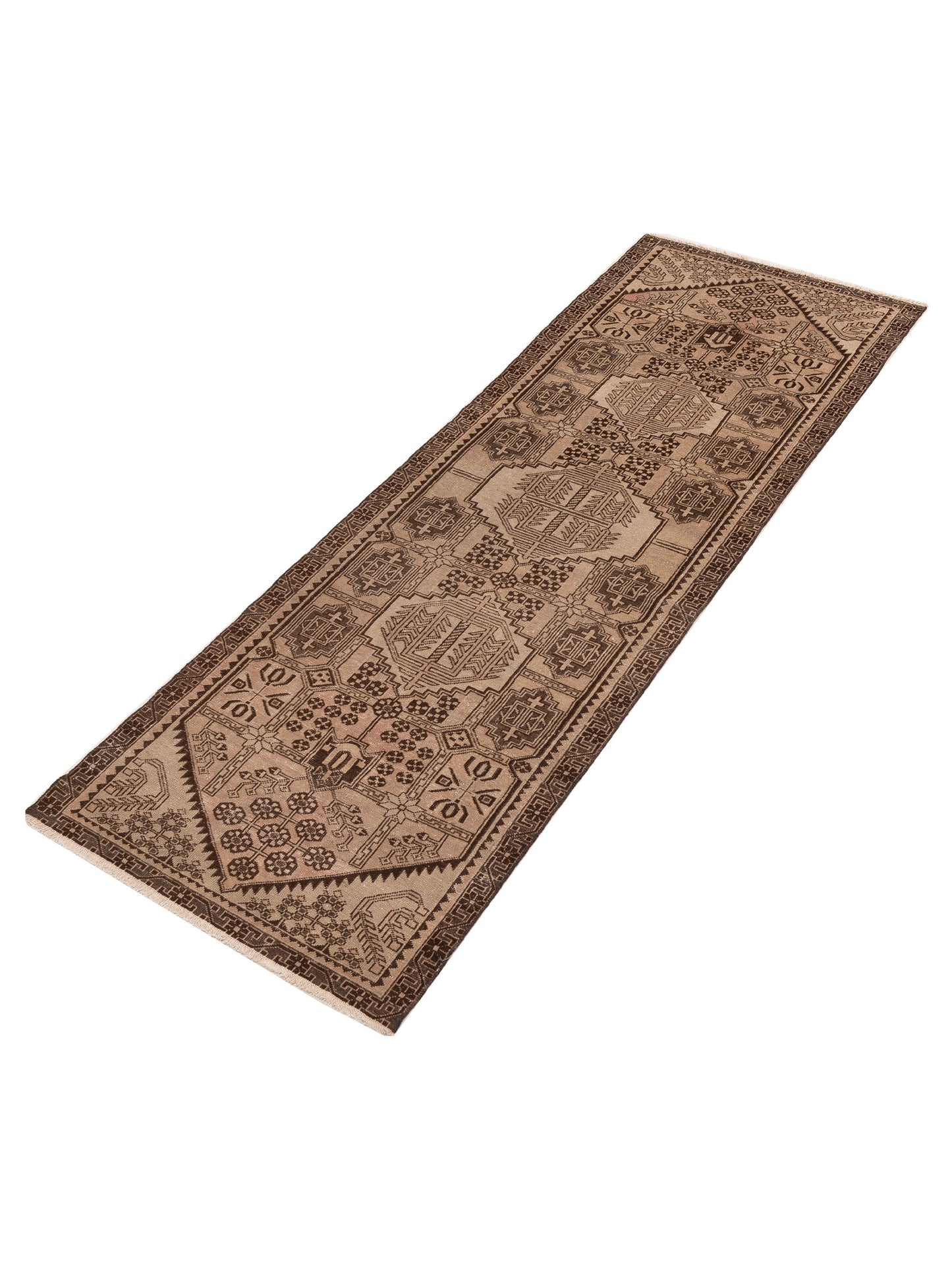 Antique Caucasian 154177 Brown Brown 3.3x9.7 Hand Knotted Rug