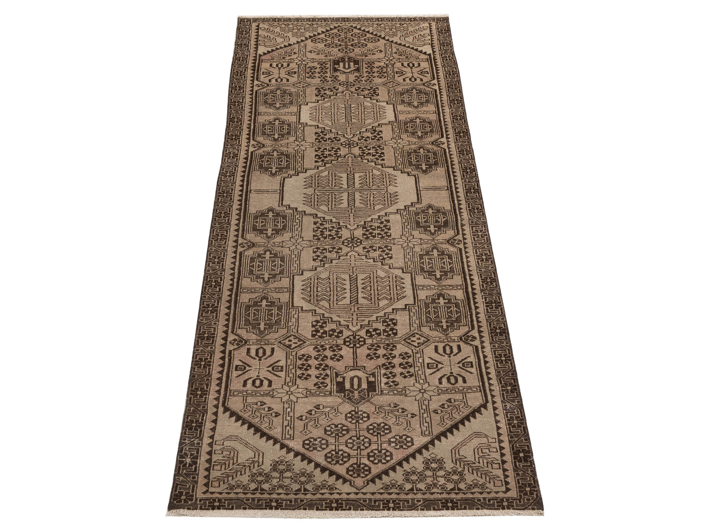 Antique Caucasian 154177 Brown Brown 3.3x9.7 Hand Knotted Rug