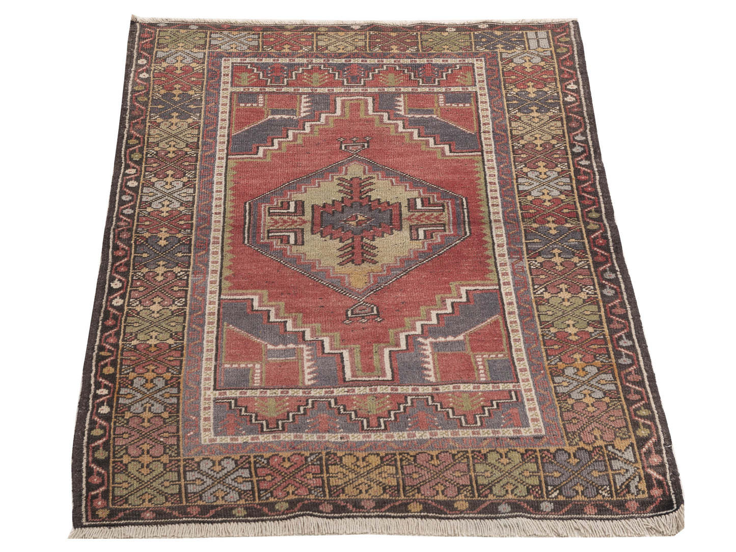 Old Anatolian 154181 Red Charcoal 3.7x5.7 Hand Knotted Rug