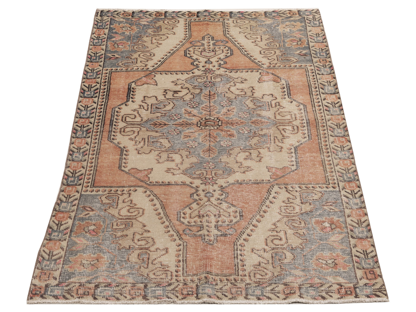 Old Anatolian 154196 Orange Gray 4.1x6.11 Hand Knotted Rug