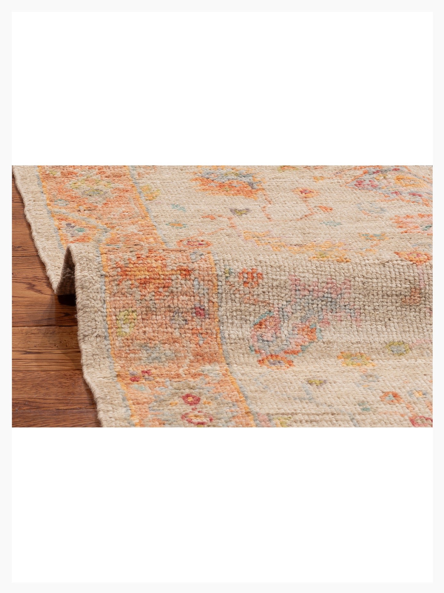 Angora Oushak 154282 Ivory Pink 2.6x13 Hand Knotted Rug