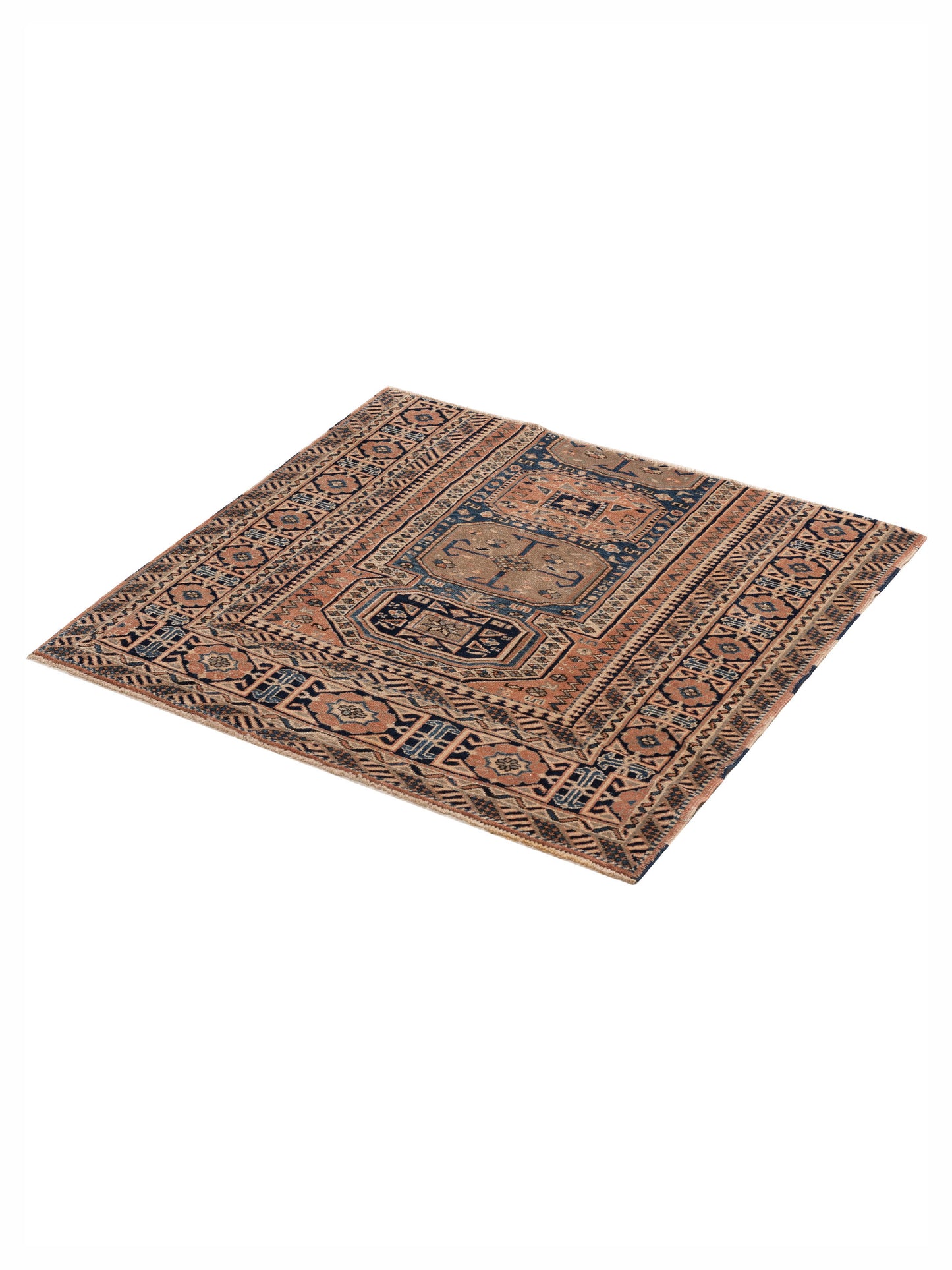 Turkish Shirwan 154361 Orange Blue 4x4.5 Hand Knotted Rug