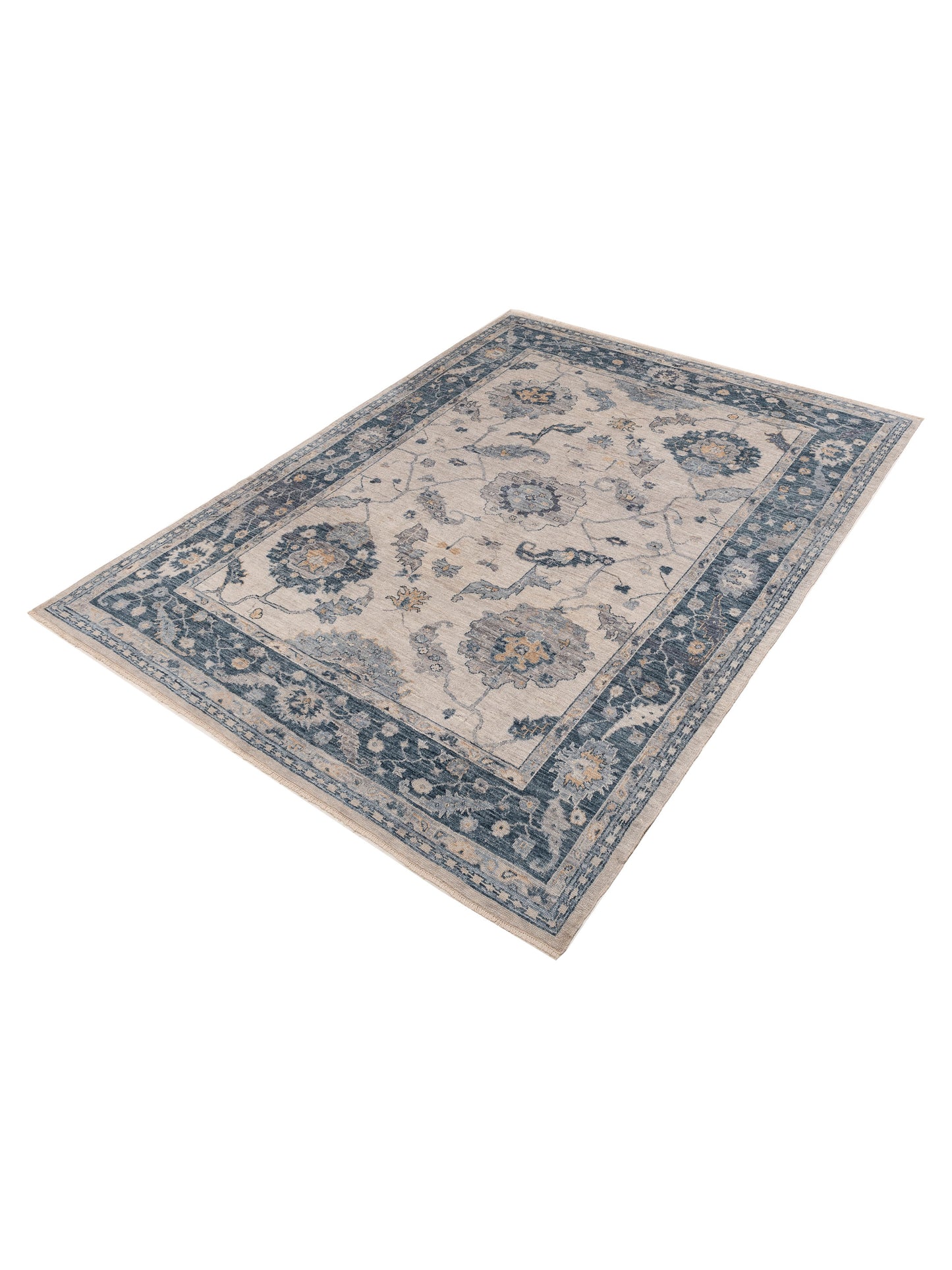 Angora Oushak 154411 Ivory Blue 9x11.10 Hand Knotted Rug