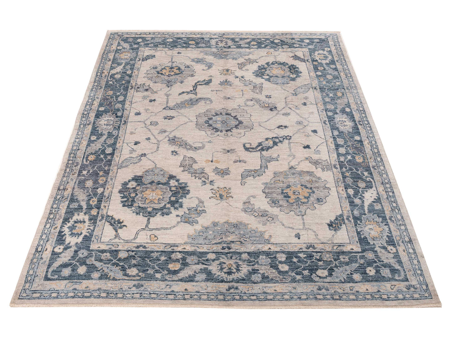 Angora Oushak 154411 Ivory Blue 9x11.10 Hand Knotted Rug