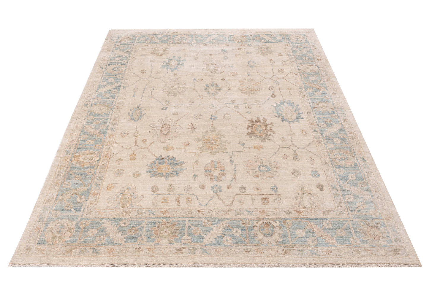 Anadol Oushak 154480 Beige Blue 9.4x12.1 Hand Knotted Rug