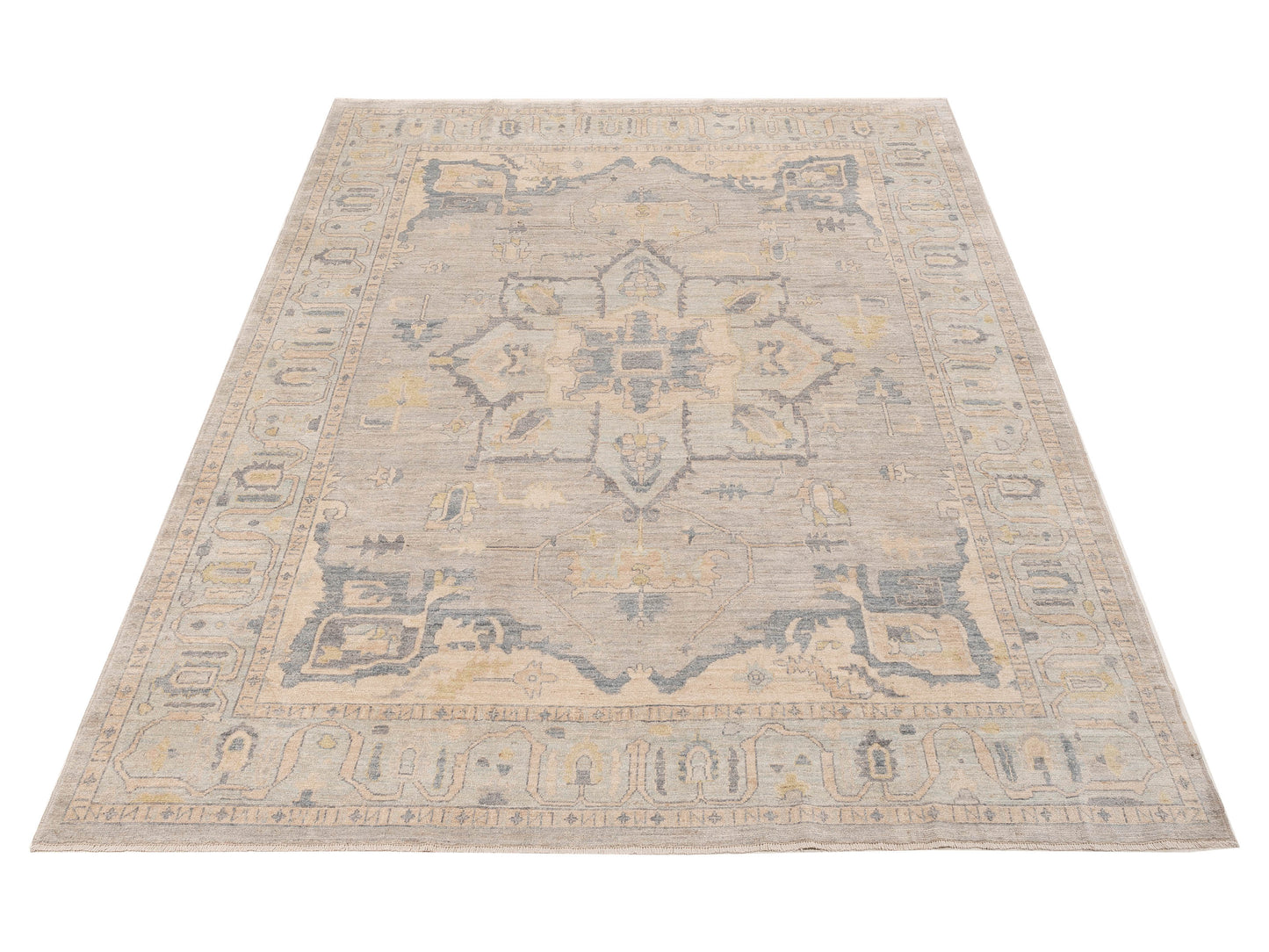 Anadol Oushak 154486 Light Gray Light Blue 9.2x12.2 Hand Knotted Rug