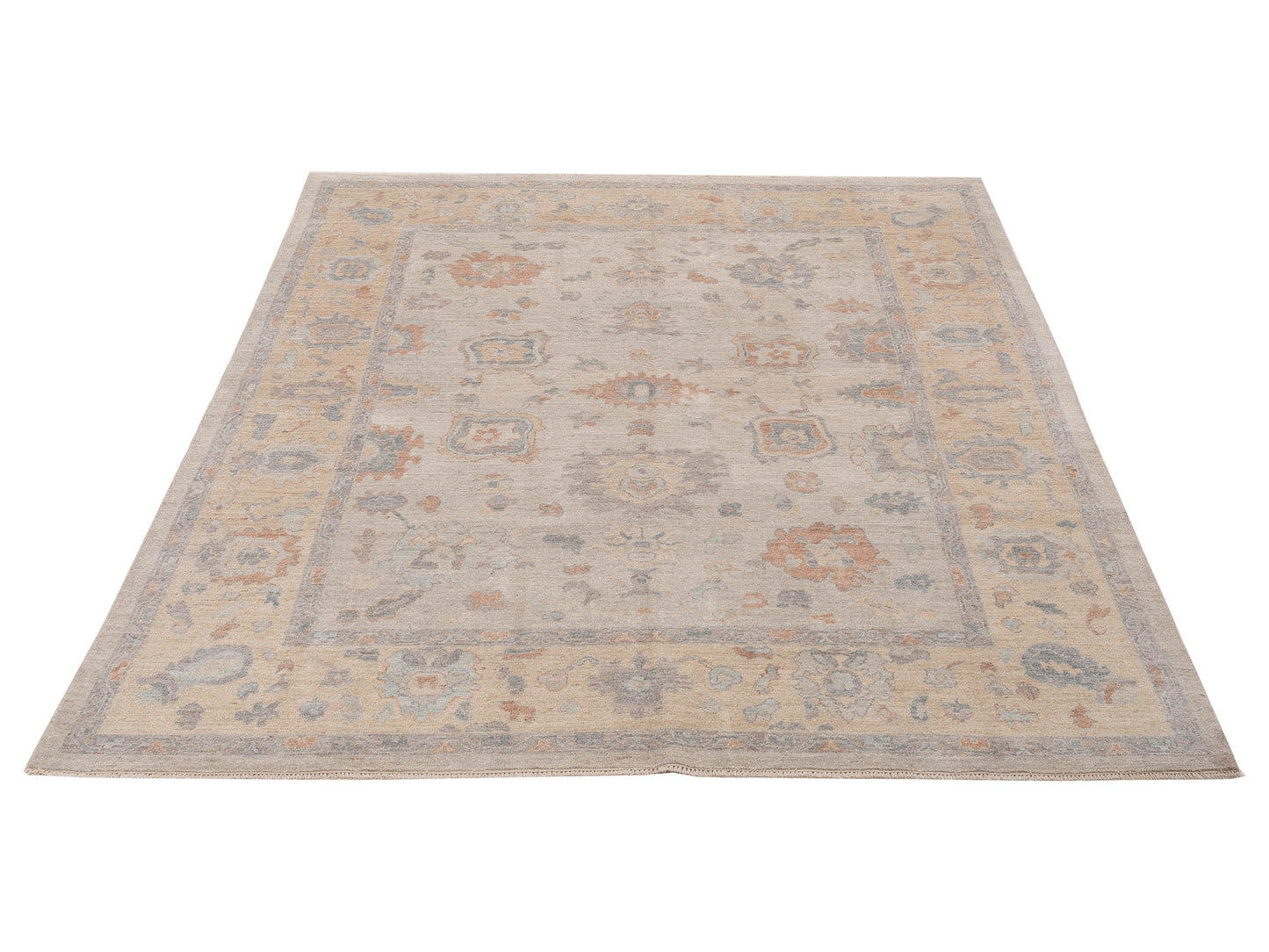 Anadol Oushak 154489 Light Gray Yellow 8.2x9.7 Hand Knotted Rug