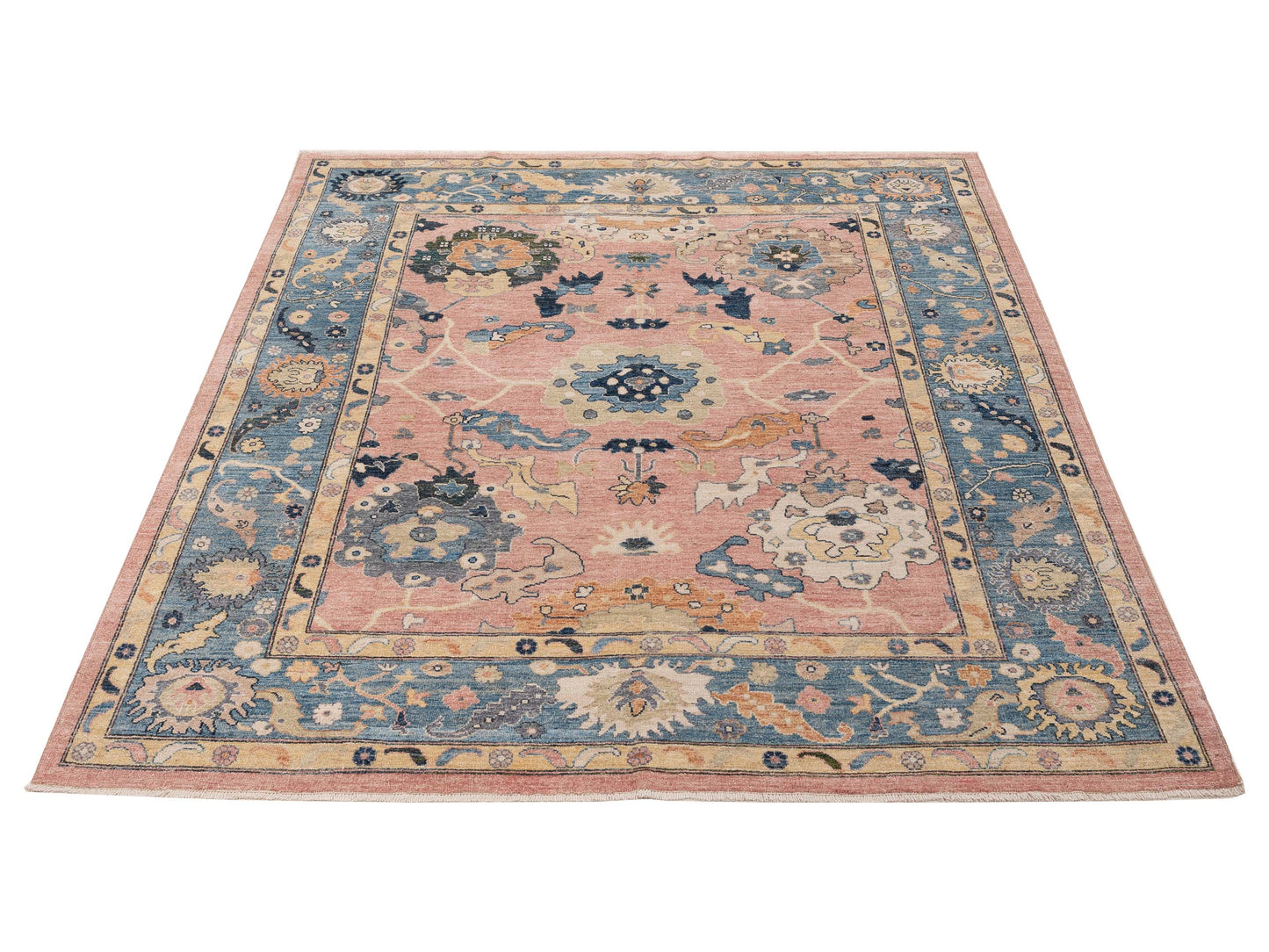 Anadol Oushak 154519 Pink Blue 8.3x9.9 Hand Knotted Rug