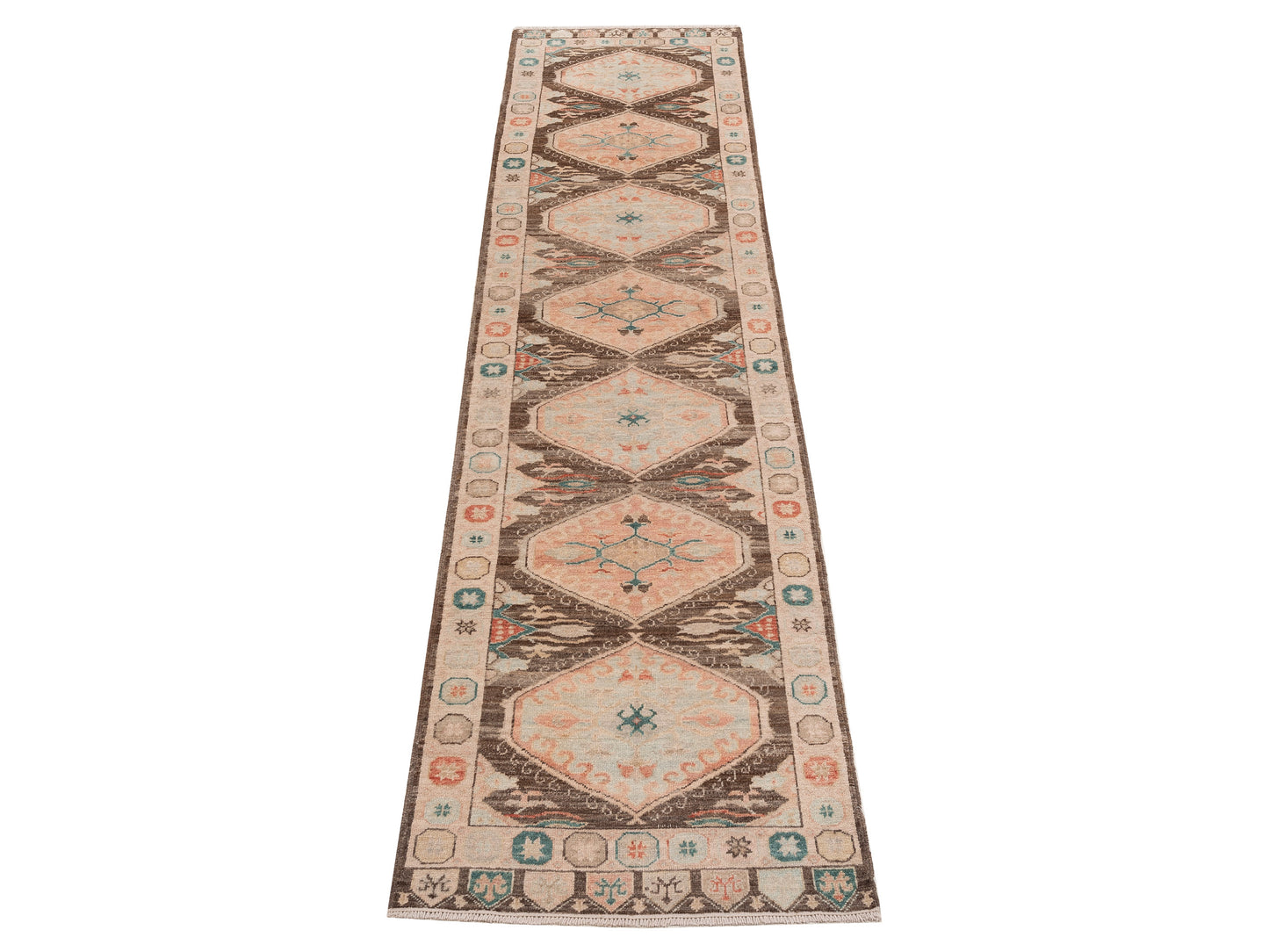 Anadol Oushak 154529 Brown Beige 3.2x13.7 Hand Knotted Rug