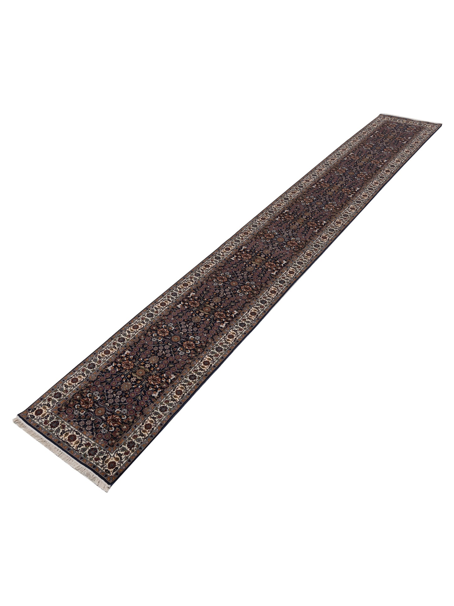 Hereke 154552 Navy Blue Ivory 2.9x19.9 Hand Knotted Rug