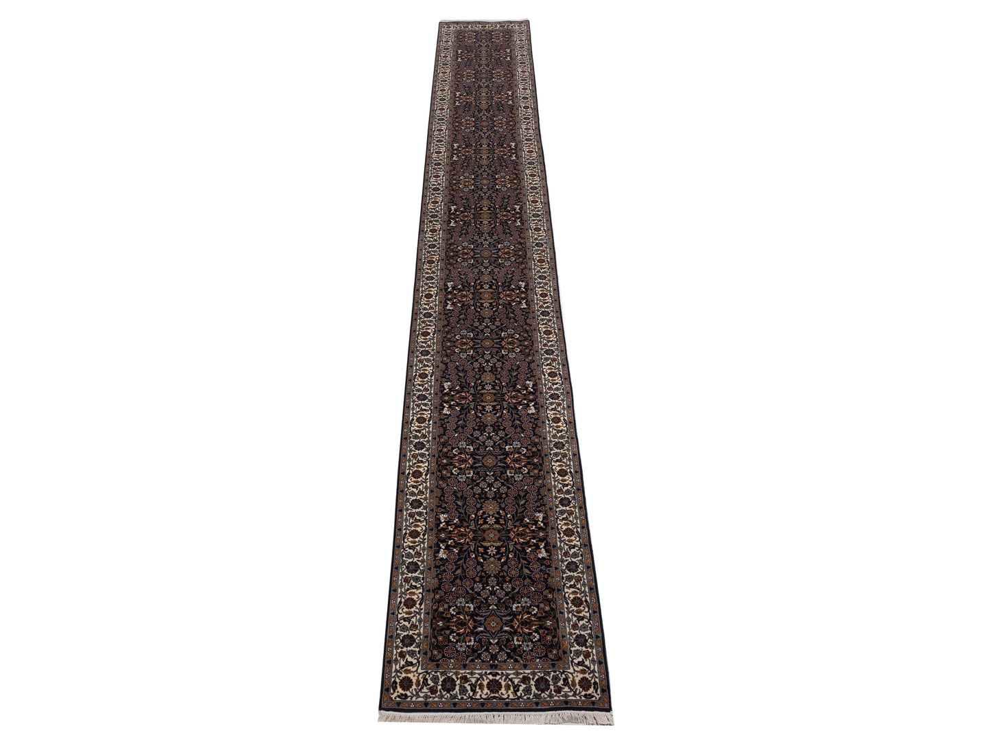 Hereke 154552 Navy Blue Ivory 2.9x19.9 Hand Knotted Rug