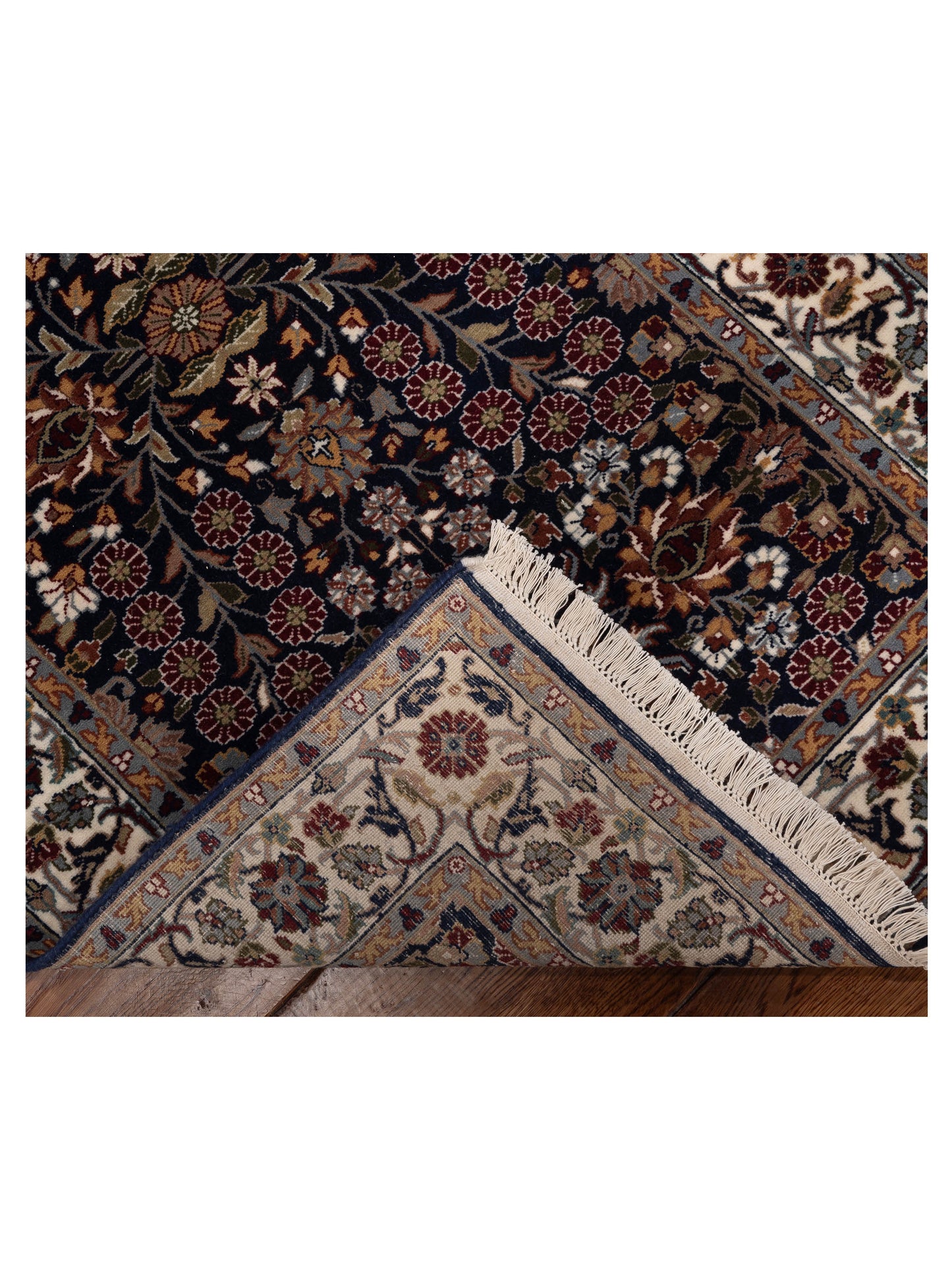 Hereke 154552 Navy Blue Ivory 2.9x19.9 Hand Knotted Rug