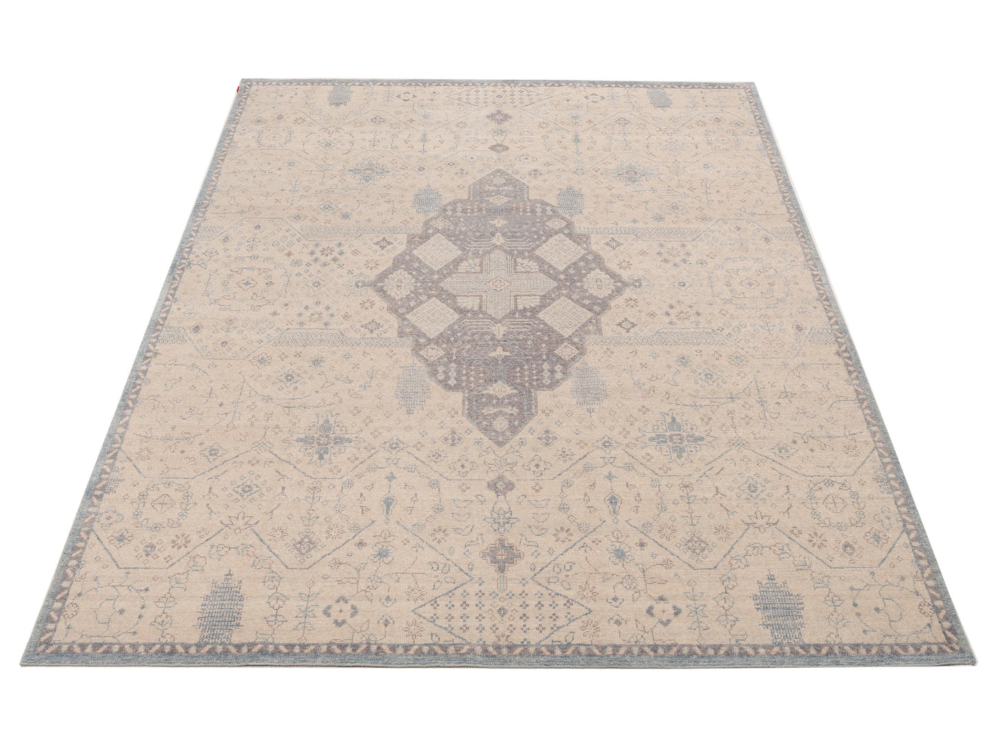 Aurore 154597 Ivory Blue 9x12 Hand Knotted Rug