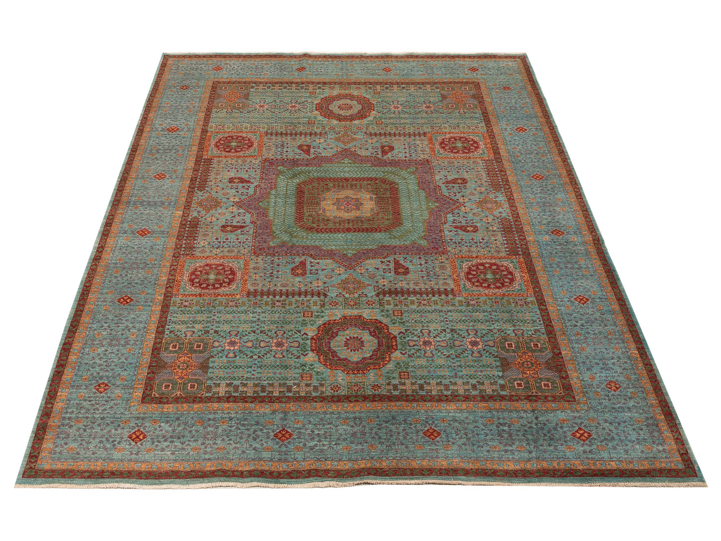 Super Mamluk 154623 Blue Blue 9x11.9 Hand Knotted Rug