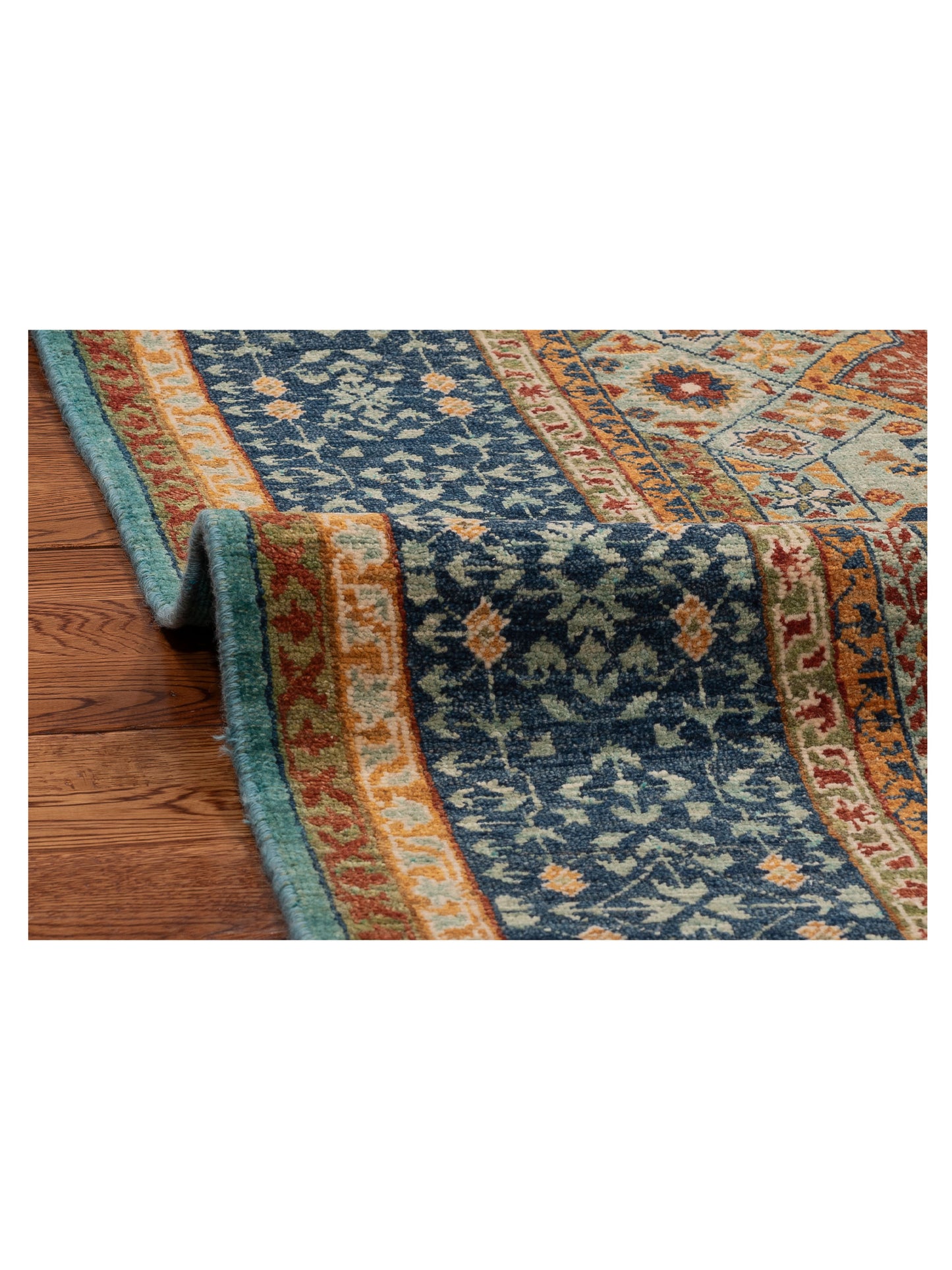 Super Mamluk 154645 Green Blue 5.8x8.1 Hand Knotted Rug