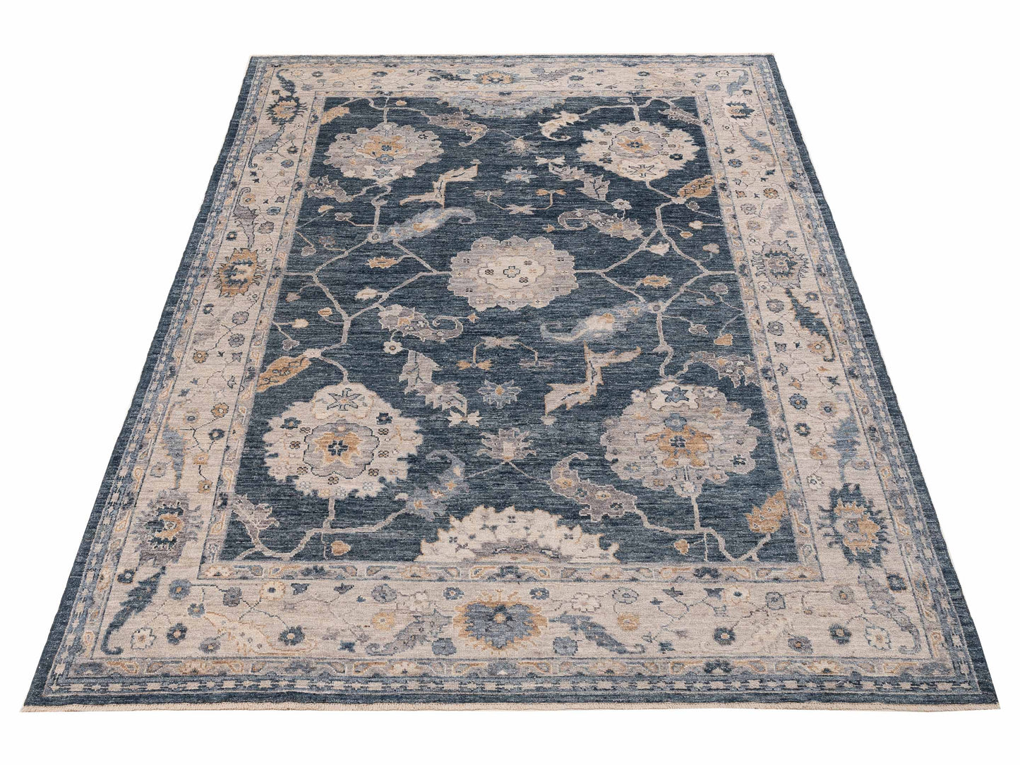 Angora Oushak 154678 Blue Ivory 8.10x12 Hand Knotted Rug