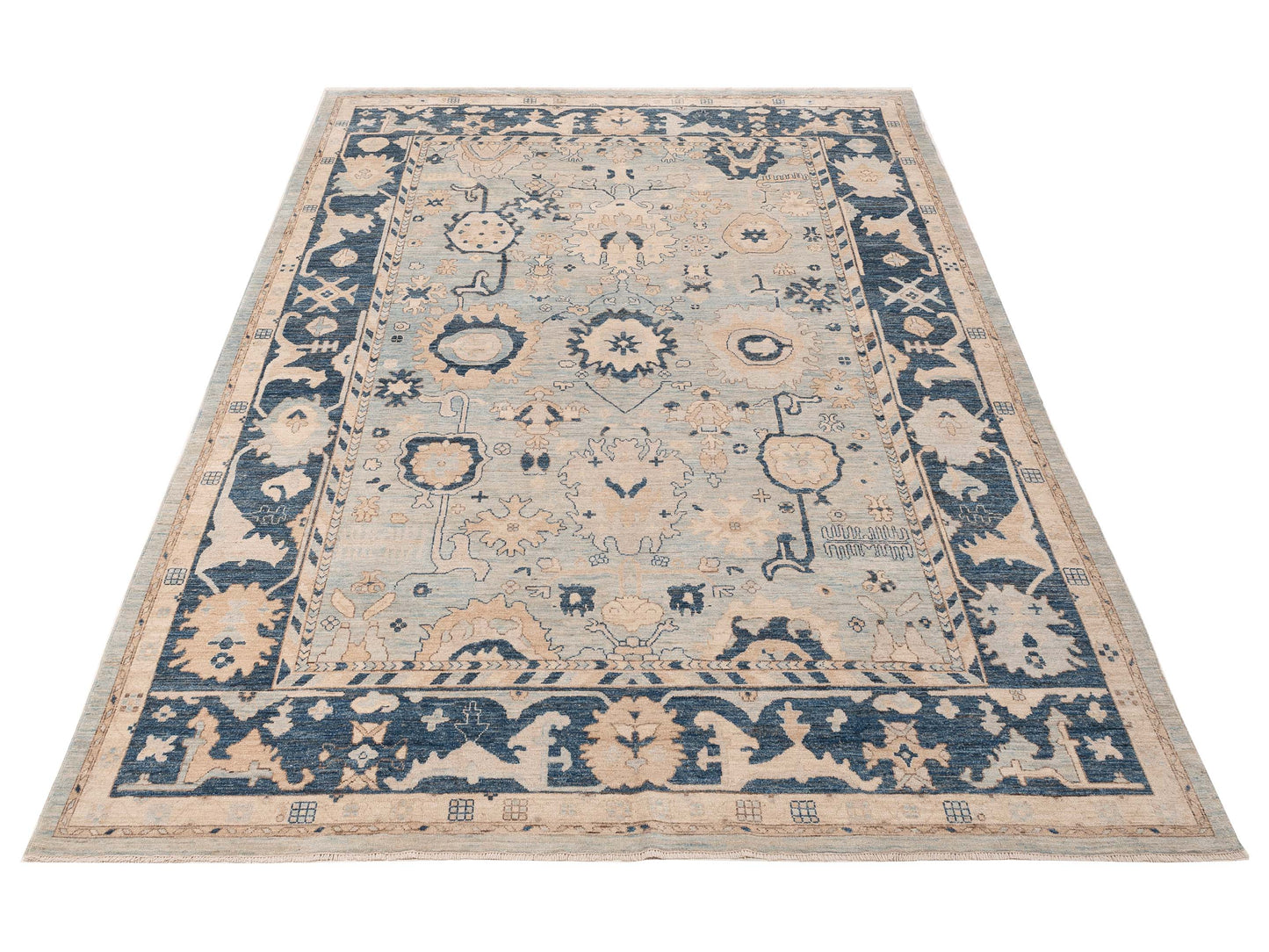 Anadol Oushak 154684 Blue Blue 10x13.10 Hand Knotted Rug