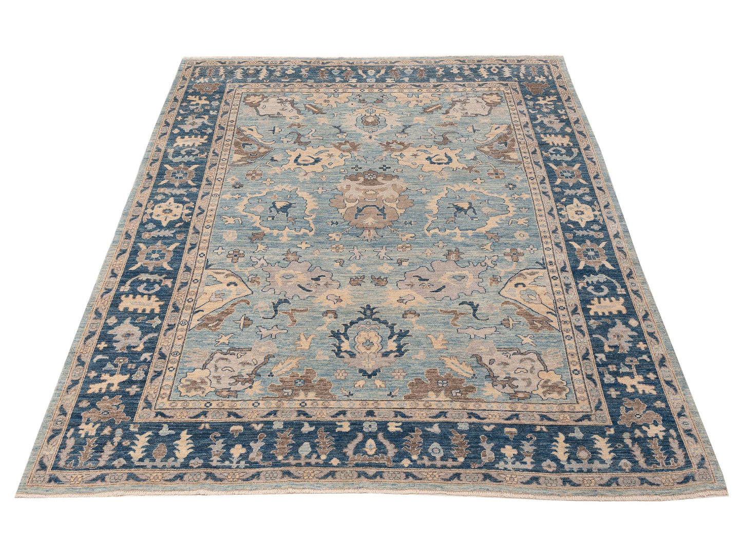 Anadol Oushak 154692 Blue Blue 9.1x11.7 Hand Knotted Rug