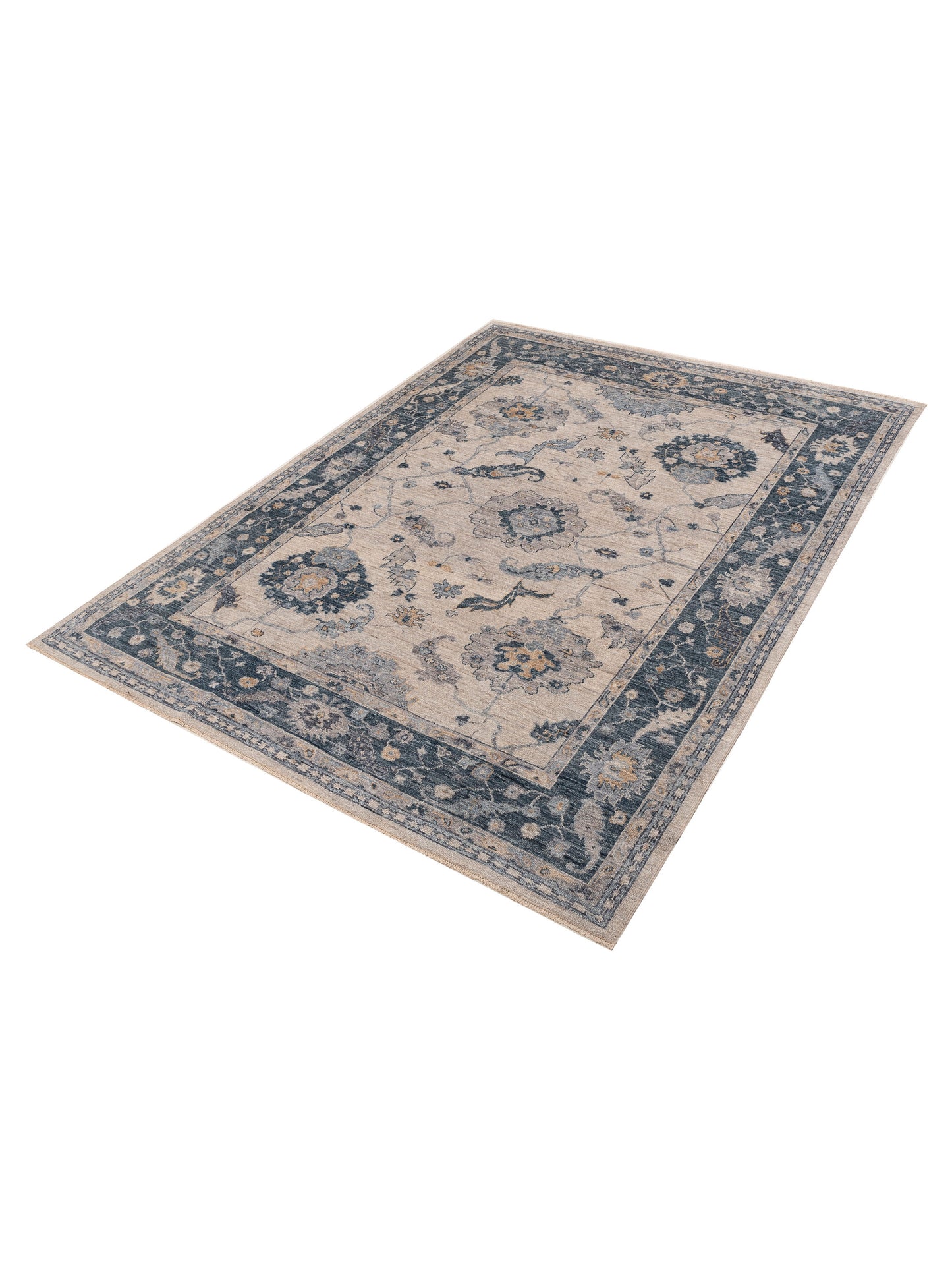 Angora Oushak 154698 Ivory Blue 9x11.7 Hand Knotted Rug
