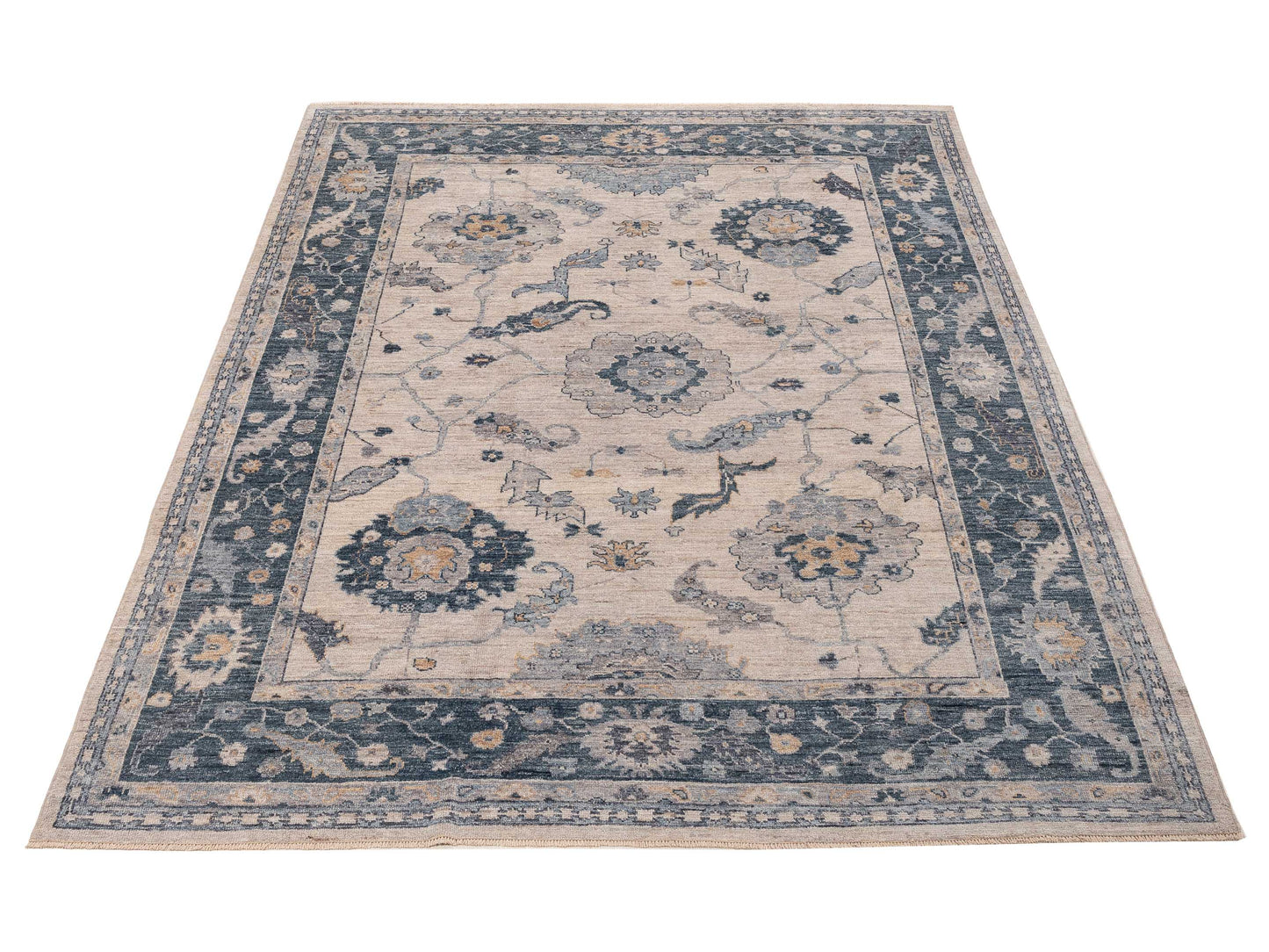 Angora Oushak 154698 Ivory Blue 9x11.7 Hand Knotted Rug