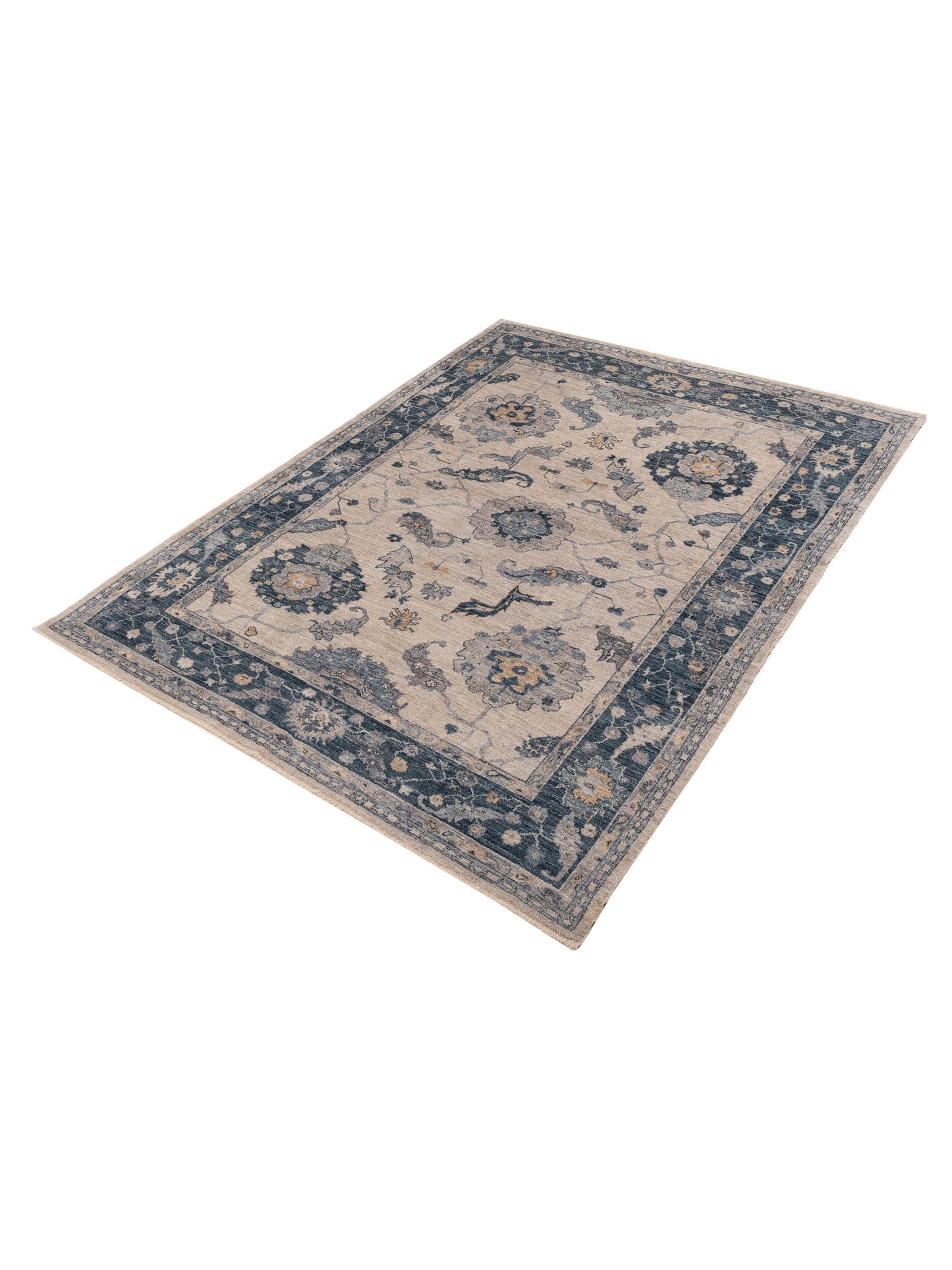 Angora Oushak 154703 Ivory Blue 8.10x11.5 Hand Knotted Rug