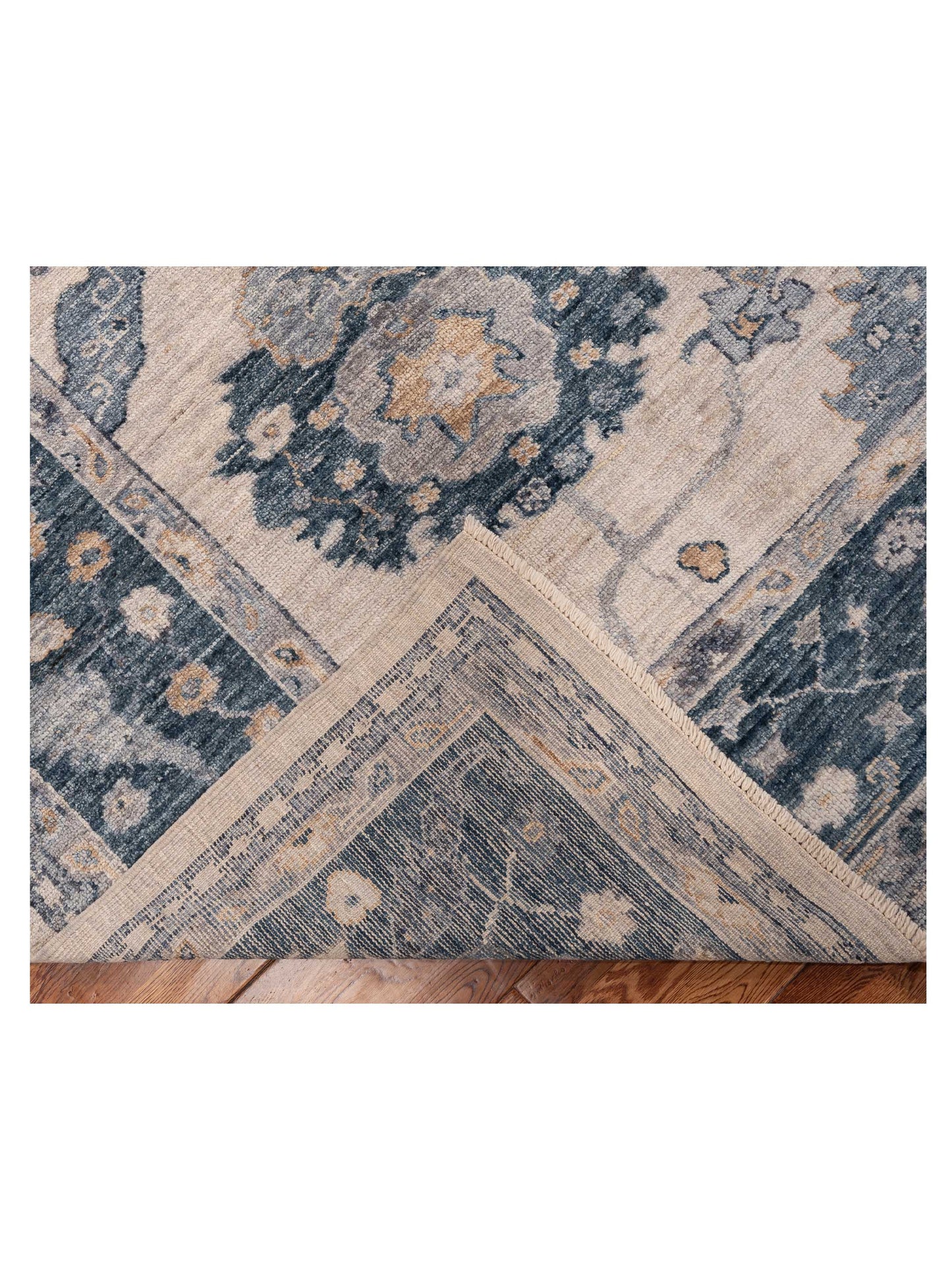 Angora Oushak 154703 Ivory Blue 8.10x11.5 Hand Knotted Rug