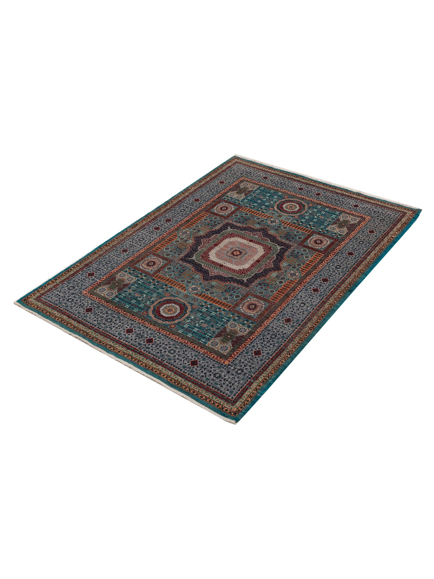 Super Mamluk 154749 Blue Gray 5.8x8 Hand Knotted Rug