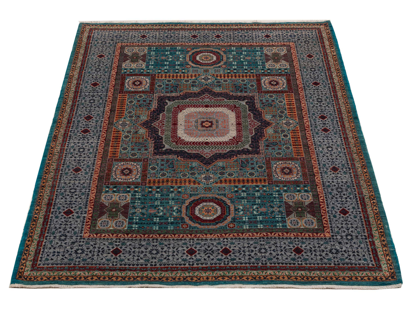 Super Mamluk 154749 Blue Gray 5.8x8 Hand Knotted Rug