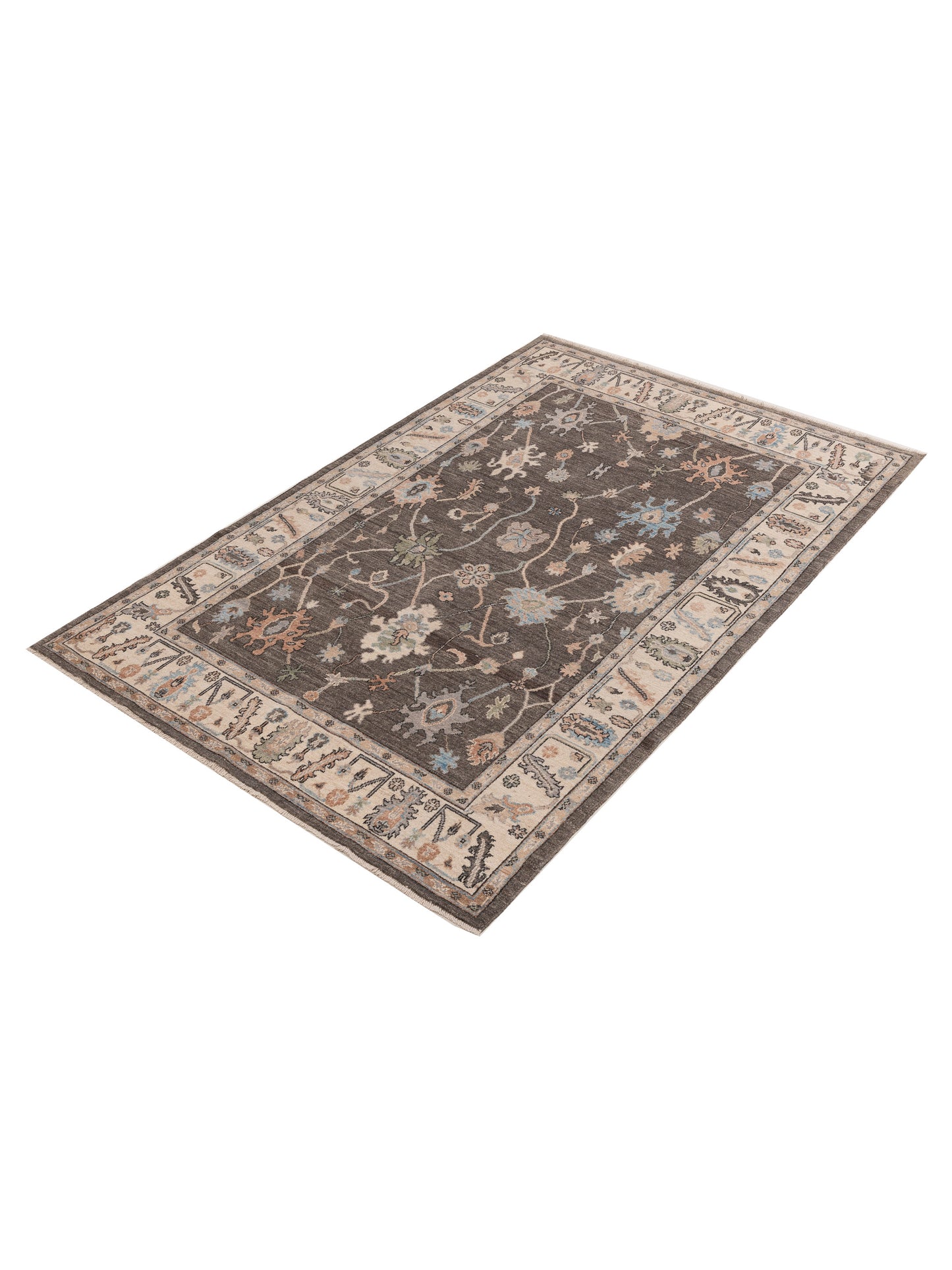 Anadol Oushak 154769 Brown Ivory 6.2x9.2 Hand Knotted Rug