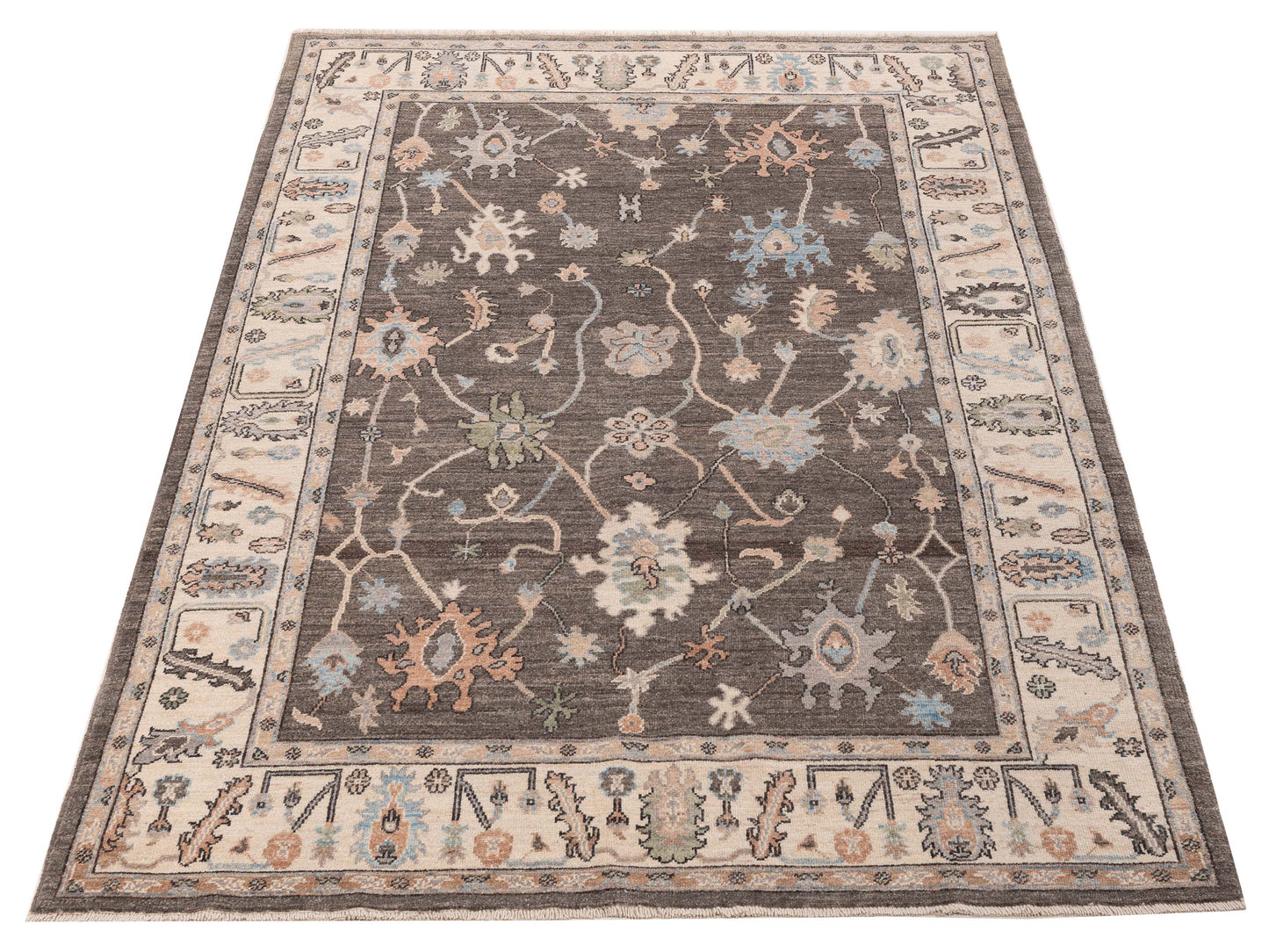 Anadol Oushak 154769 Brown Ivory 6.2x9.2 Hand Knotted Rug