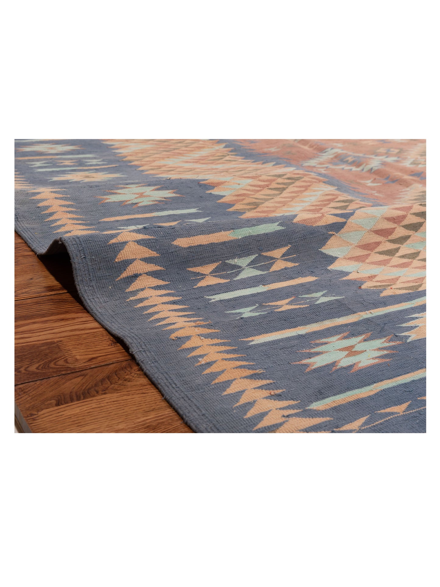 Old Afghan Dhurrie 902774 Pink Blue 9.11x13.2 Hand Woven Rug