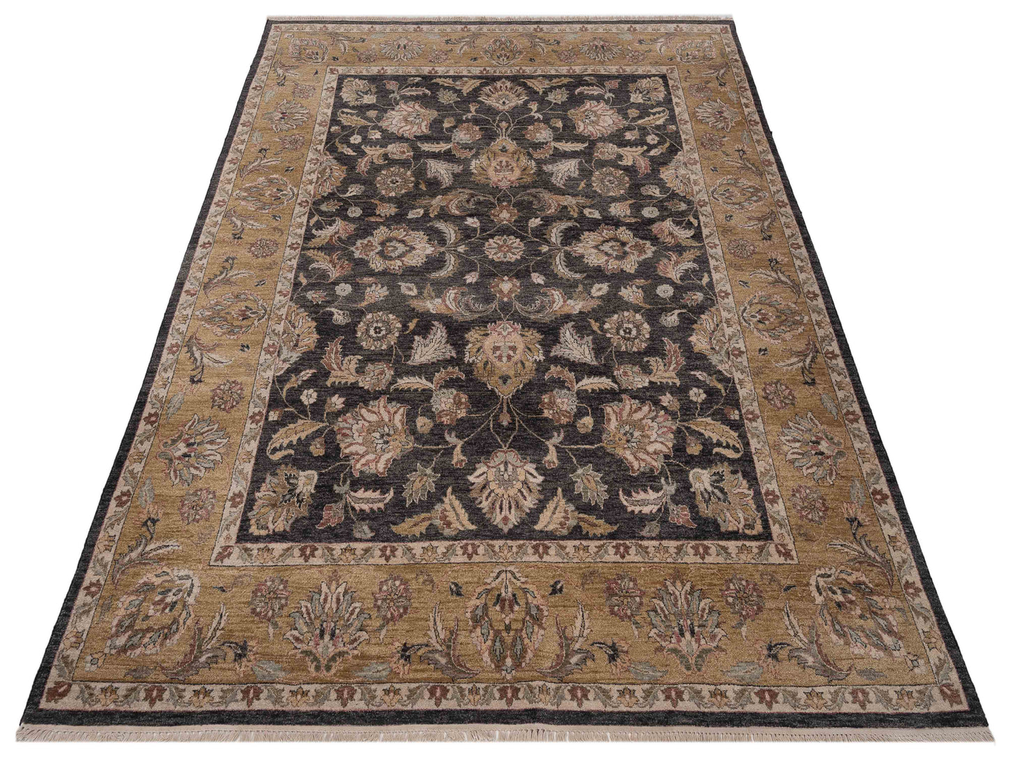 Crown 904206 Charcoal Gold 8x10.2 Hand Knotted Rug