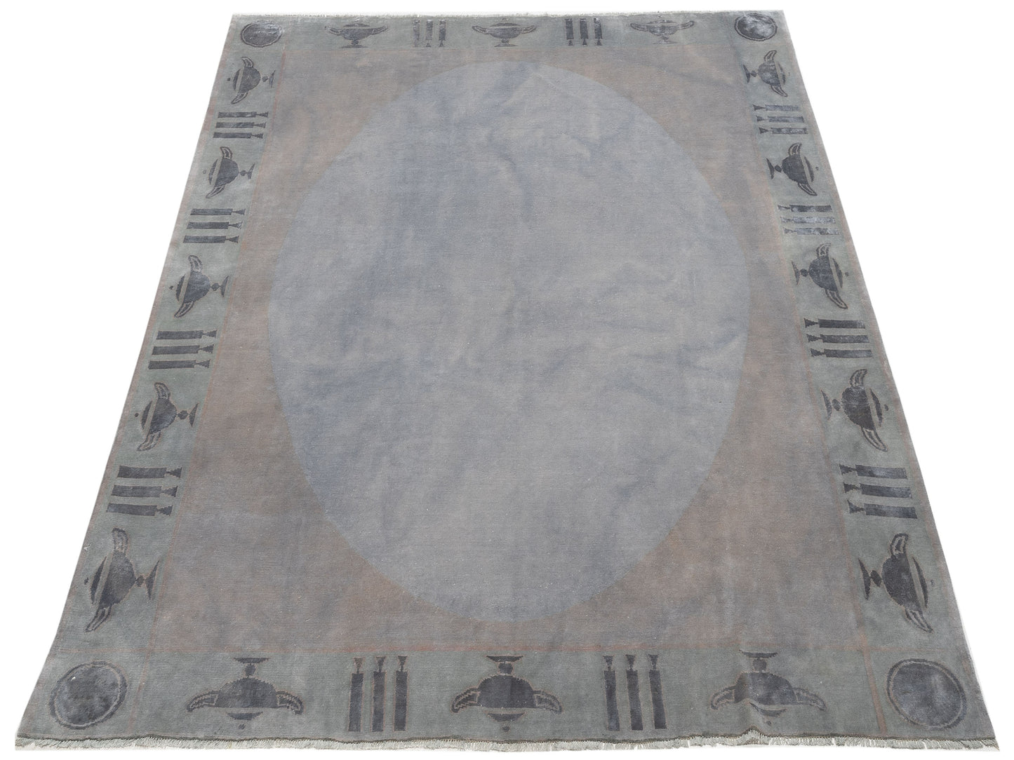 Vintage 951006 Gray 7.11x9.2 Hand Knotted Rug