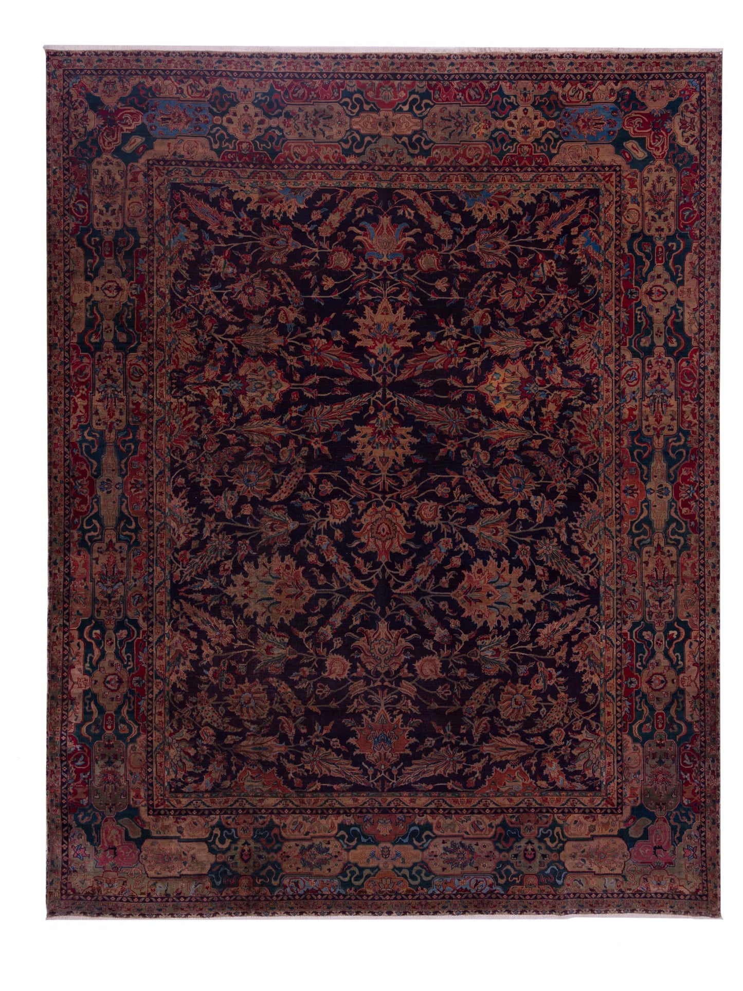 Crown 951009 Plum Teal Green 10x12.10 Hand Knotted Rug
