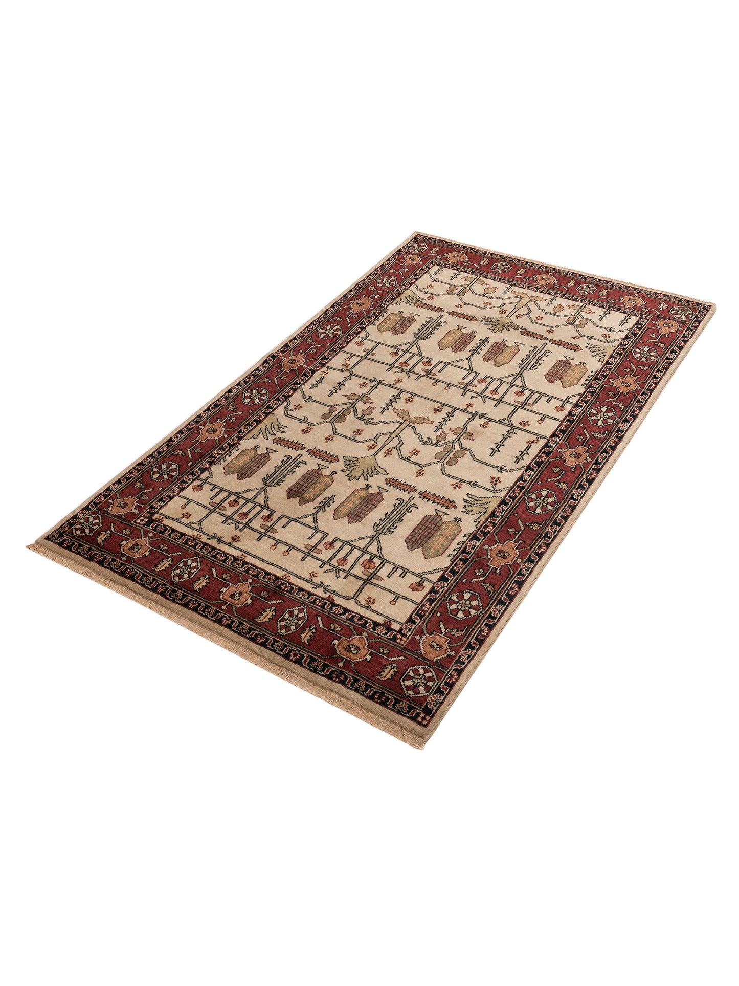 Lilac 999937 Ivory Brown 5.9x9.3 Hand Knotted Rug