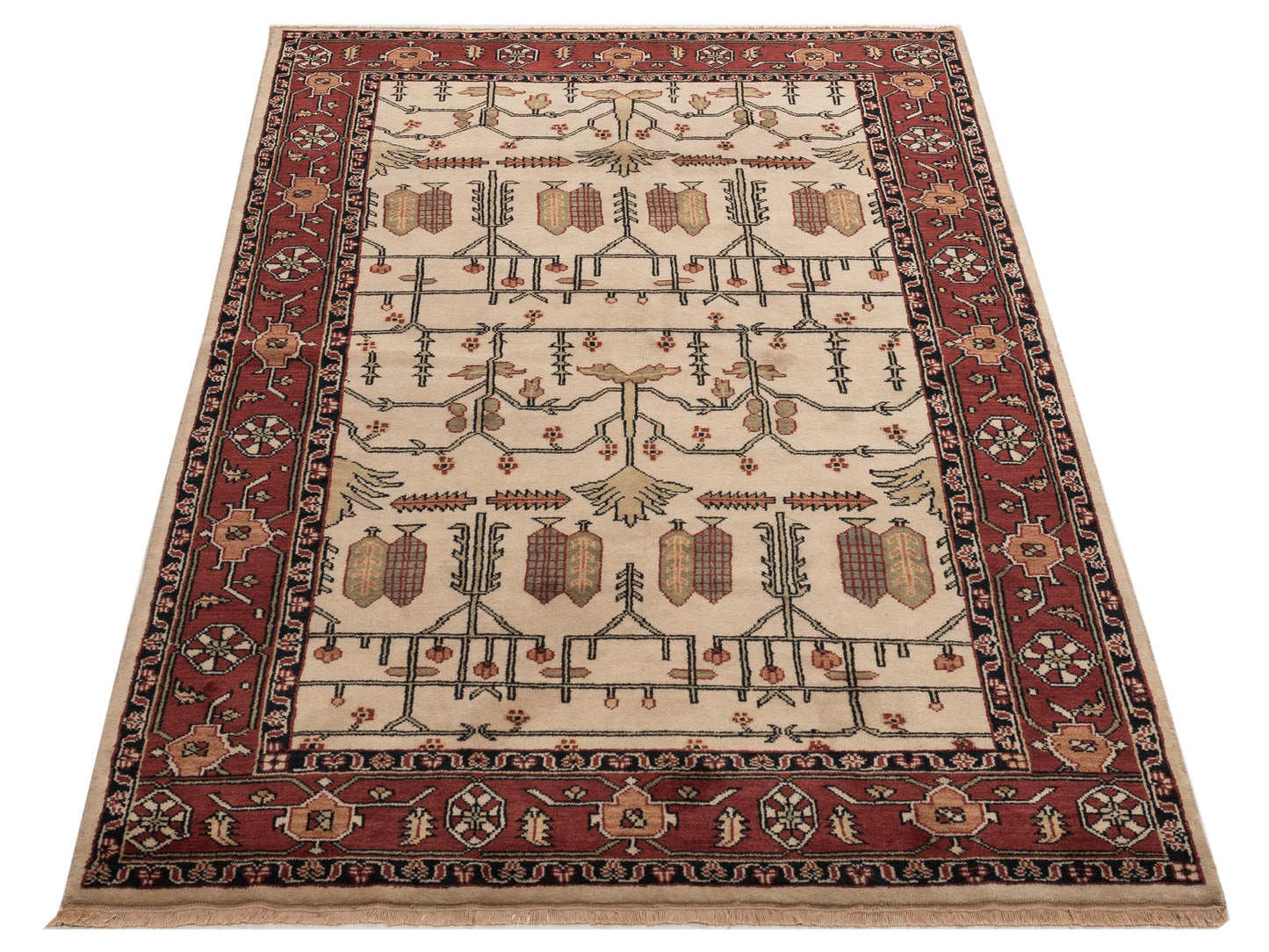 Lilac 999937 Ivory Brown 5.9x9.3 Hand Knotted Rug