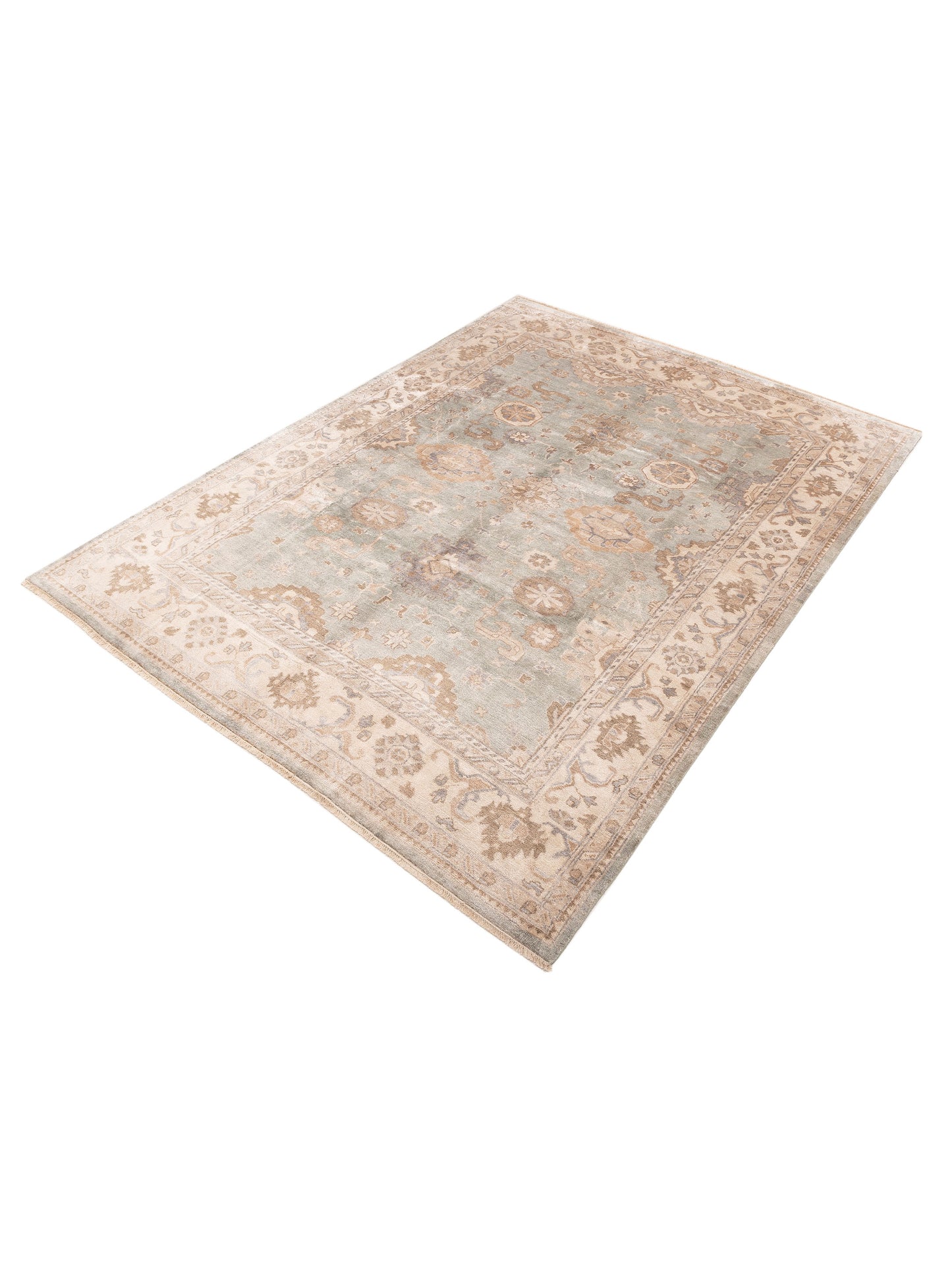 Oushak Shah 999939 Light Green Ivory 9.2x11.11 Hand Knotted Rug